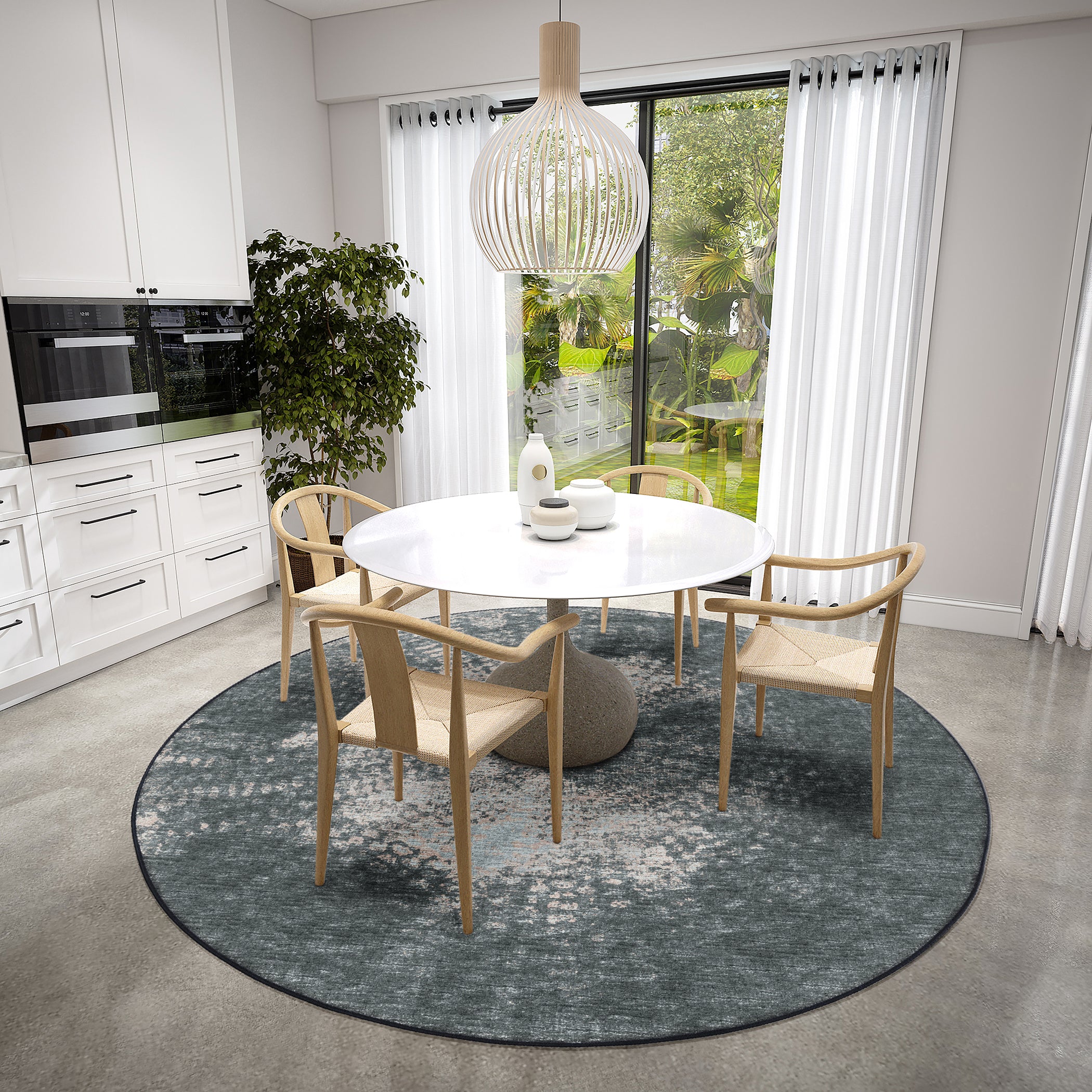 Indoor/Outdoor Transitional WL1 Midnight Black Rug 4' x 4' #shape_Round