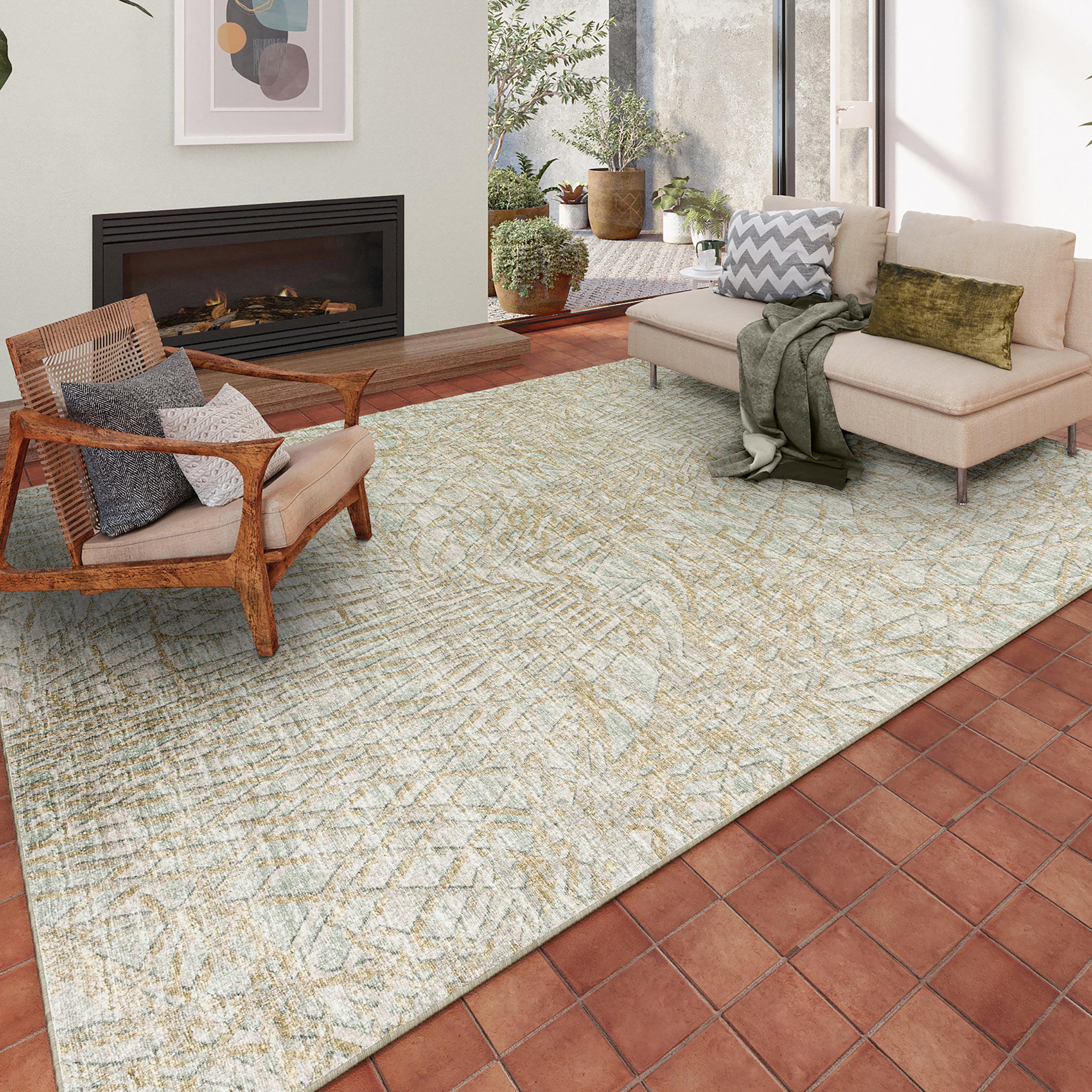 Indoor/Outdoor Transitional WL2 Aloe Green Rug 3' x 5' #shape_Rectangle