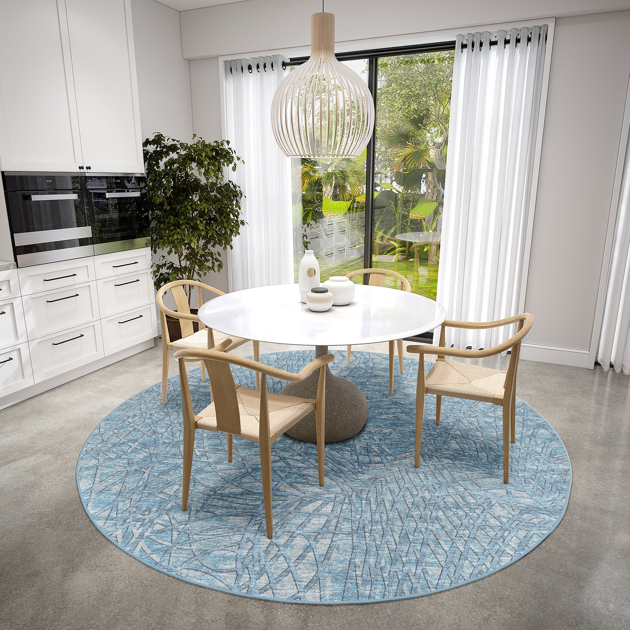 Indoor/Outdoor Transitional WL2 Indigo Blue Rug 4' x 4' #shape_Round