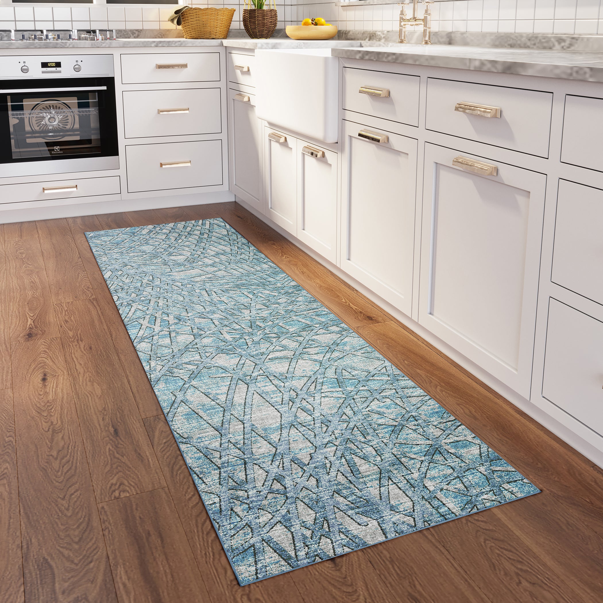 Indoor/Outdoor Transitional WL2 Indigo Blue Rug 2'6" x 10' #shape_Runner