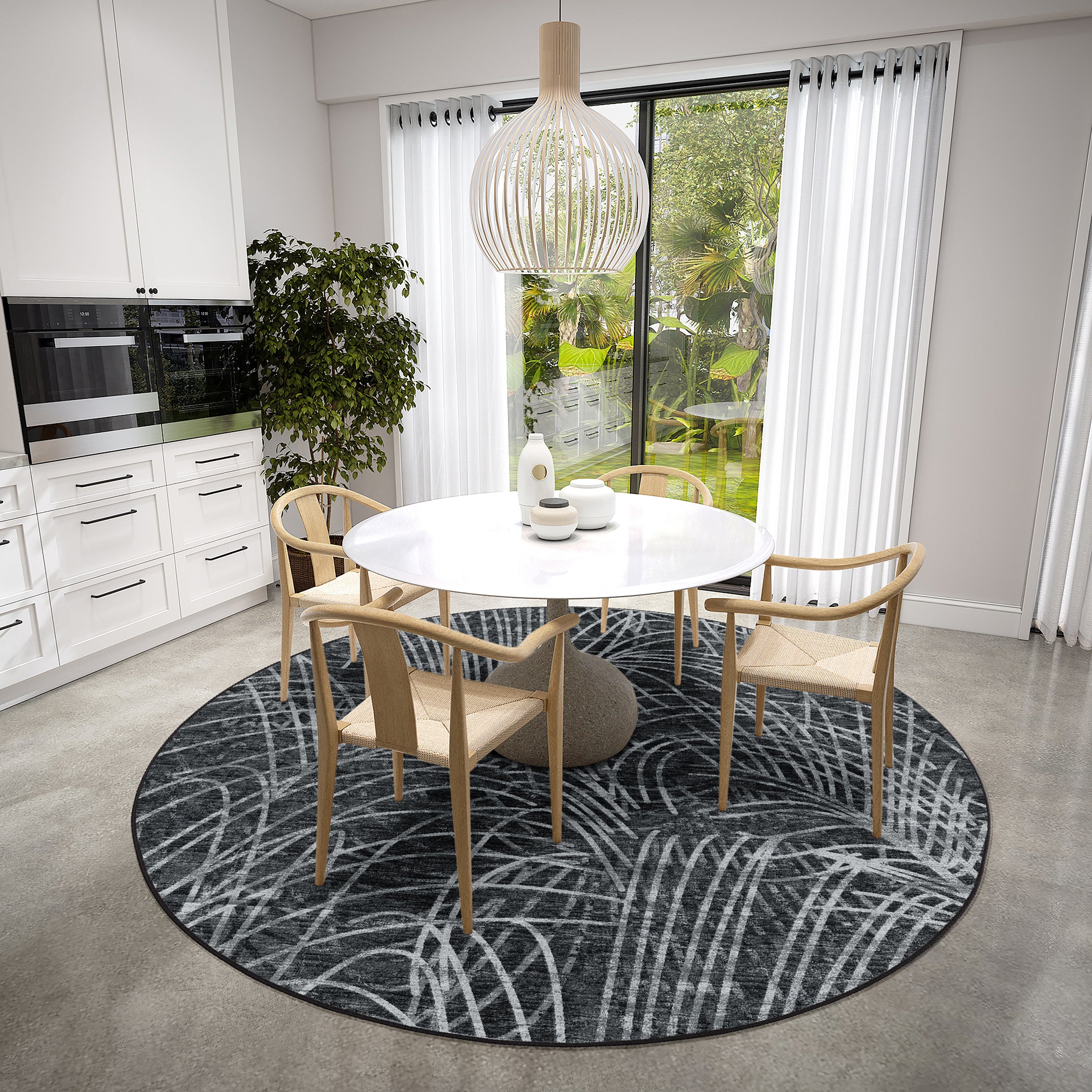 Indoor/Outdoor Transitional WL2 Midnight Black Rug 4' x 4' #shape_Round