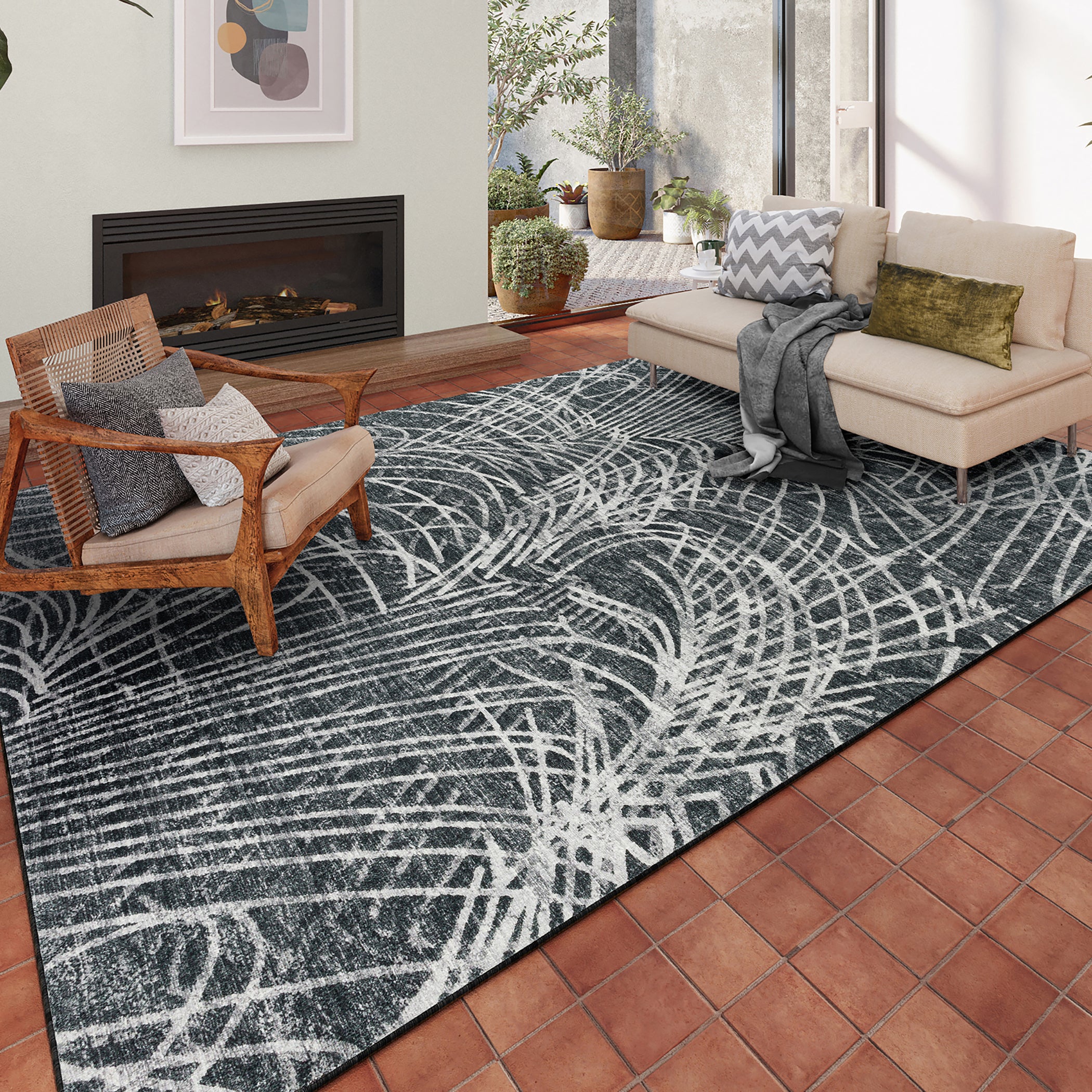 Indoor/Outdoor Transitional WL2 Midnight Black Rug 3' x 5' #shape_Rectangle