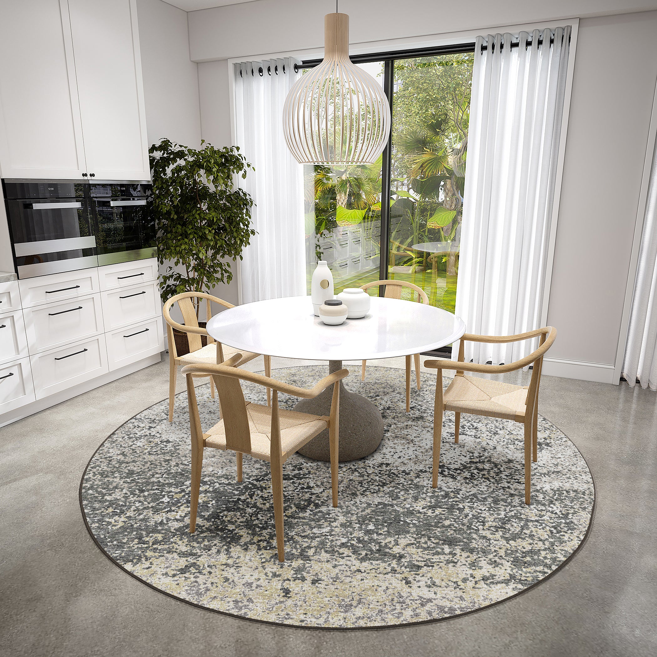 Indoor/Outdoor Transitional WL3 Graphite Gray Rug 4' x 4' #shape_Round
