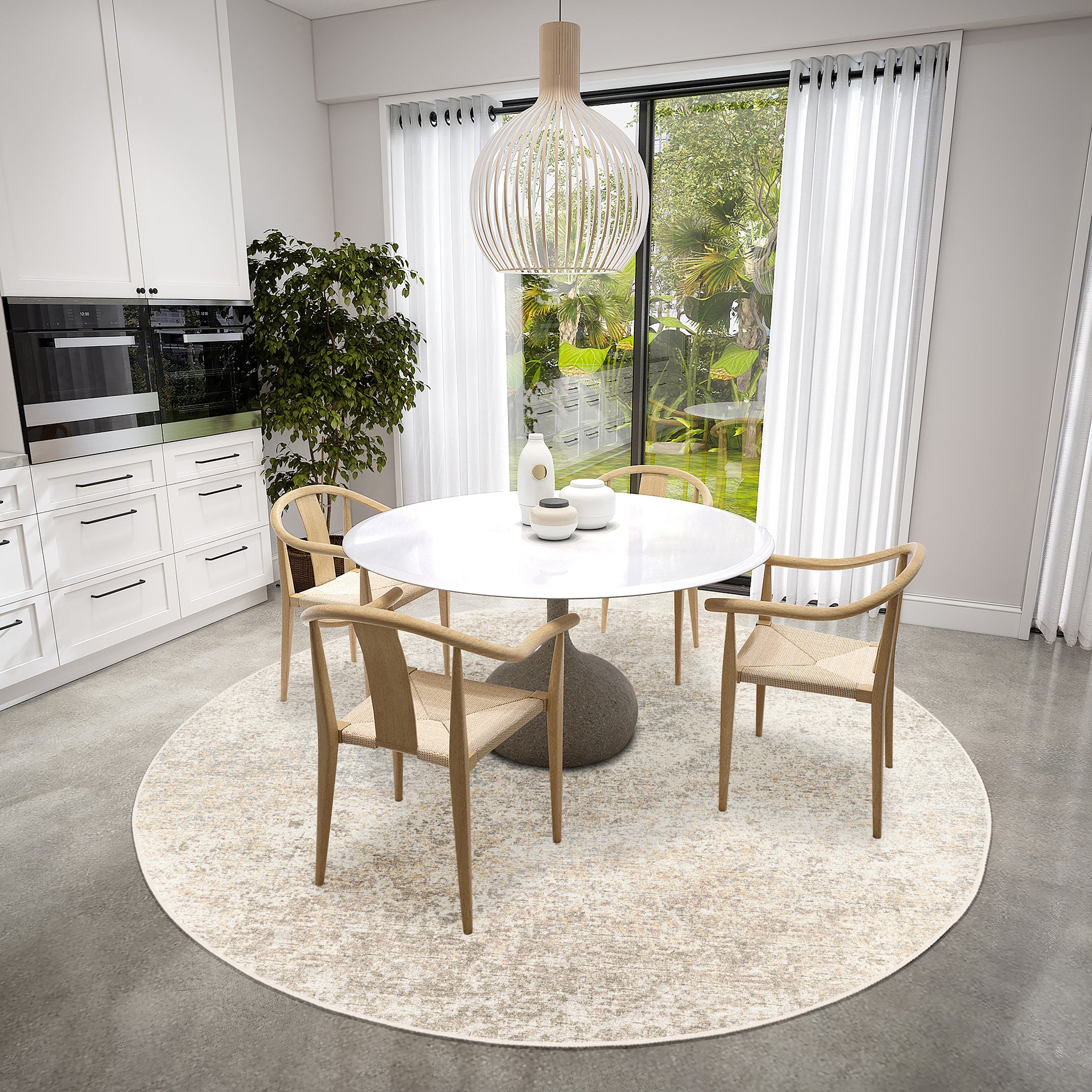 Indoor/Outdoor Transitional WL3 Khaki Brown Rug 4' x 4' #shape_Round