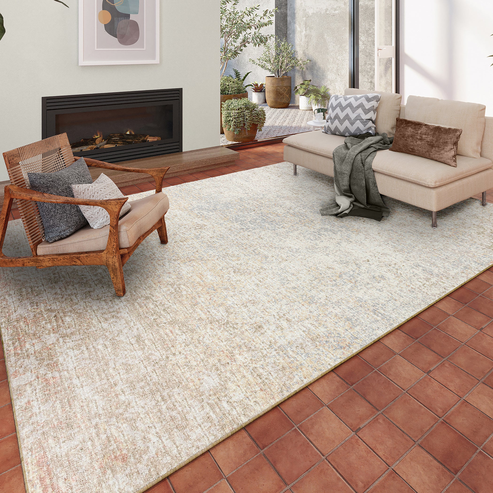 Indoor/Outdoor Transitional WL3 Khaki Brown Rug 3' x 5' #shape_Rectangle