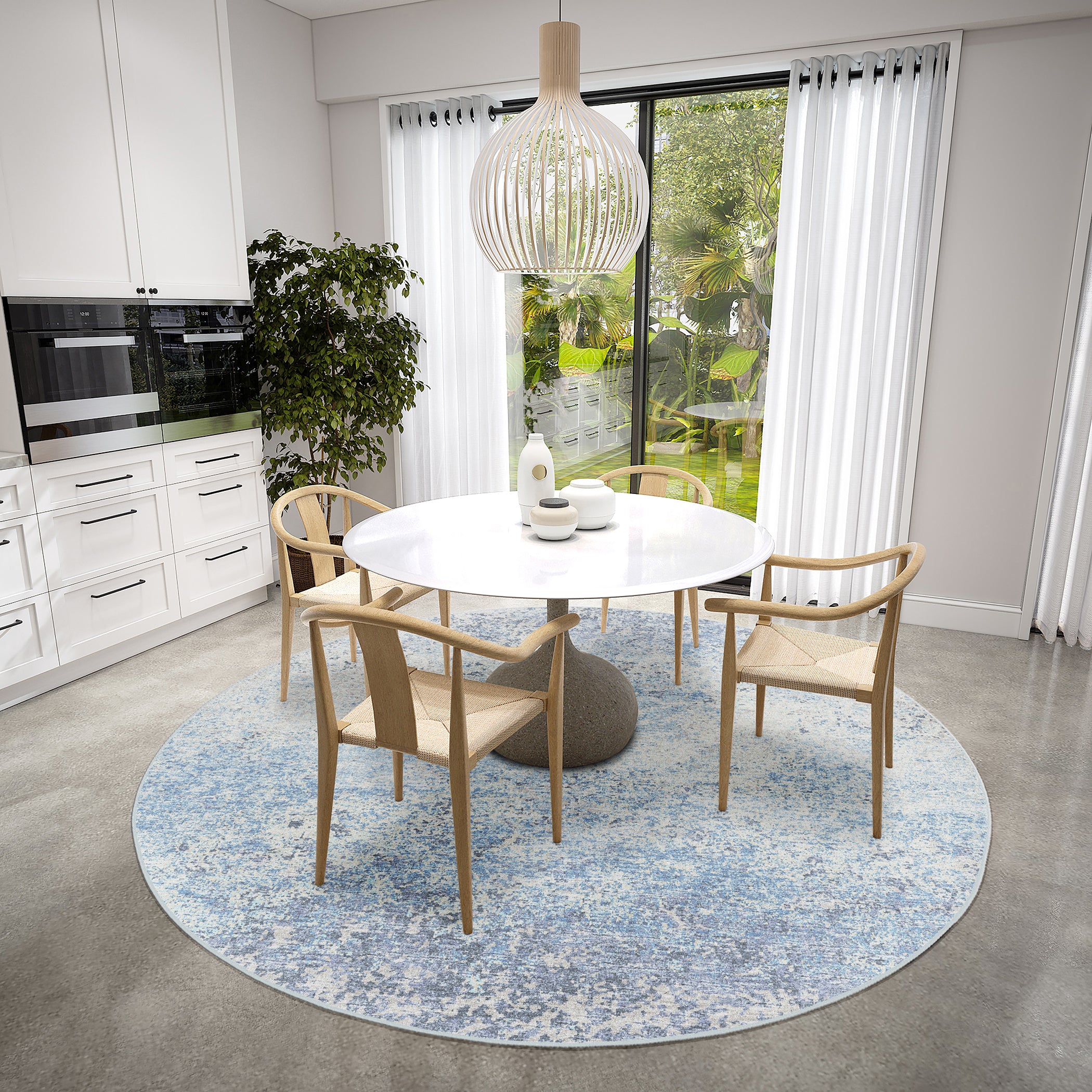 Indoor/Outdoor Transitional WL3 Sky Blue Rug 4' x 4' #shape_Round