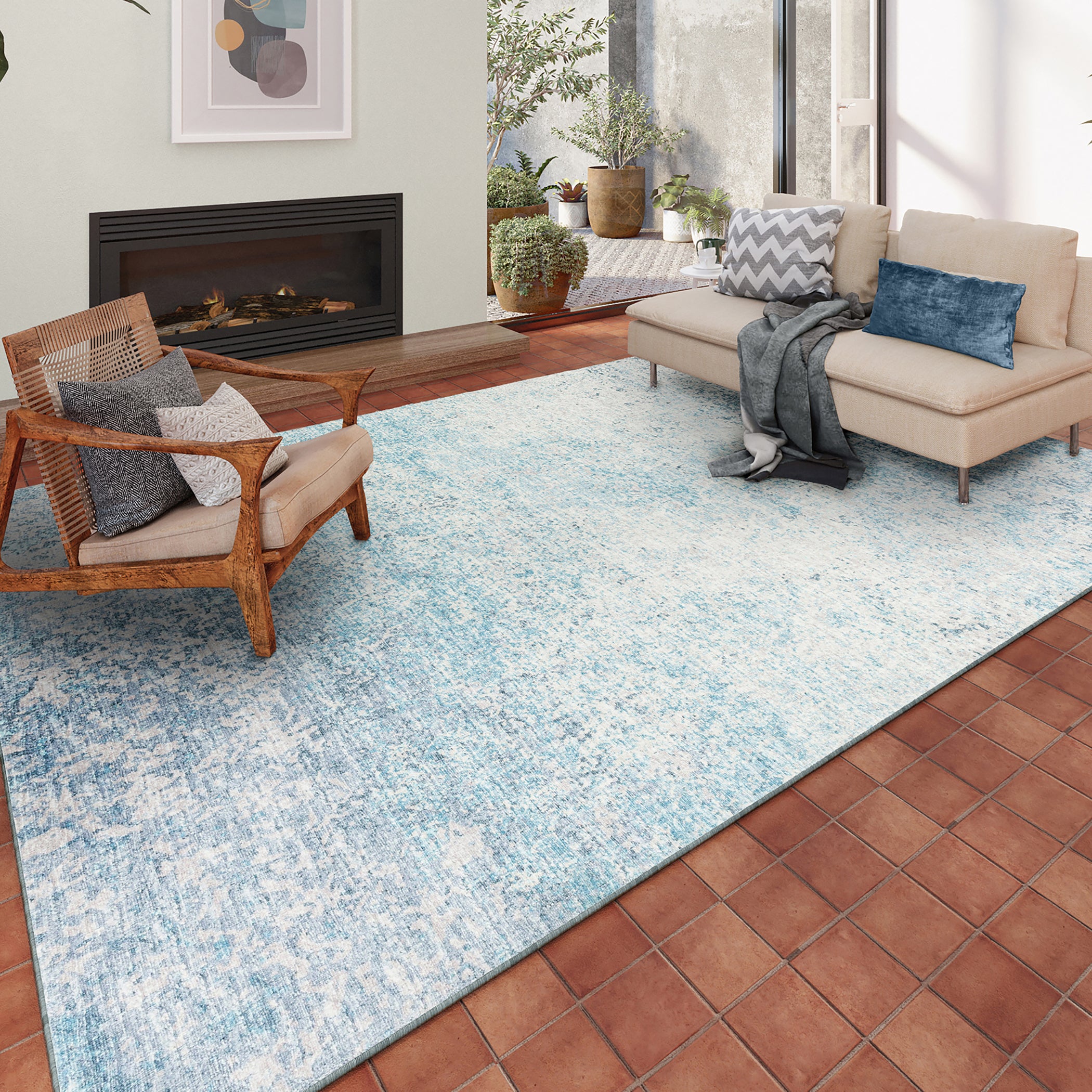 Indoor/Outdoor Transitional WL3 Sky Blue Rug 3' x 5' #shape_Rectangle