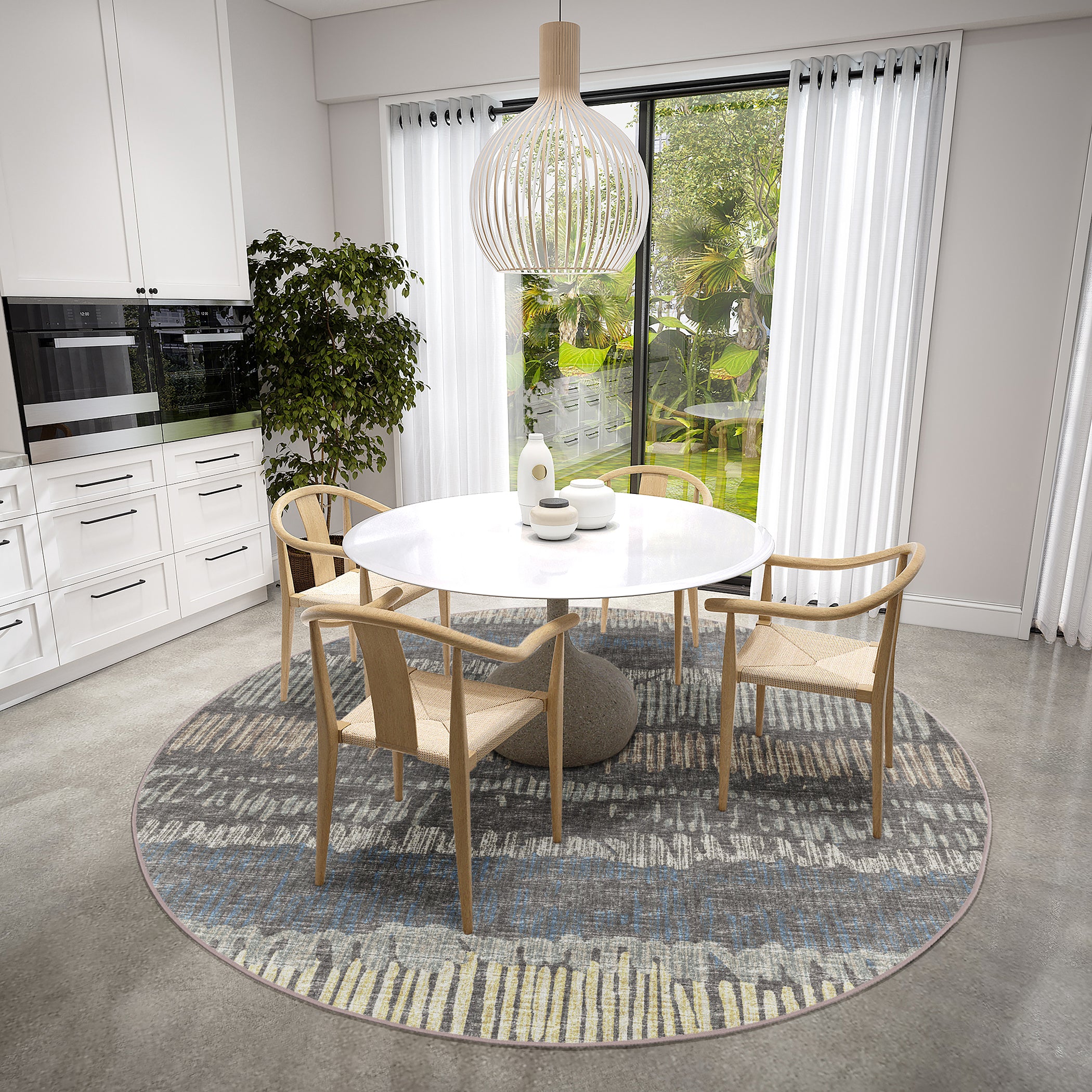 Indoor/Outdoor Transitional WL4 Charcoal Gray Rug 4' x 4' #shape_Round