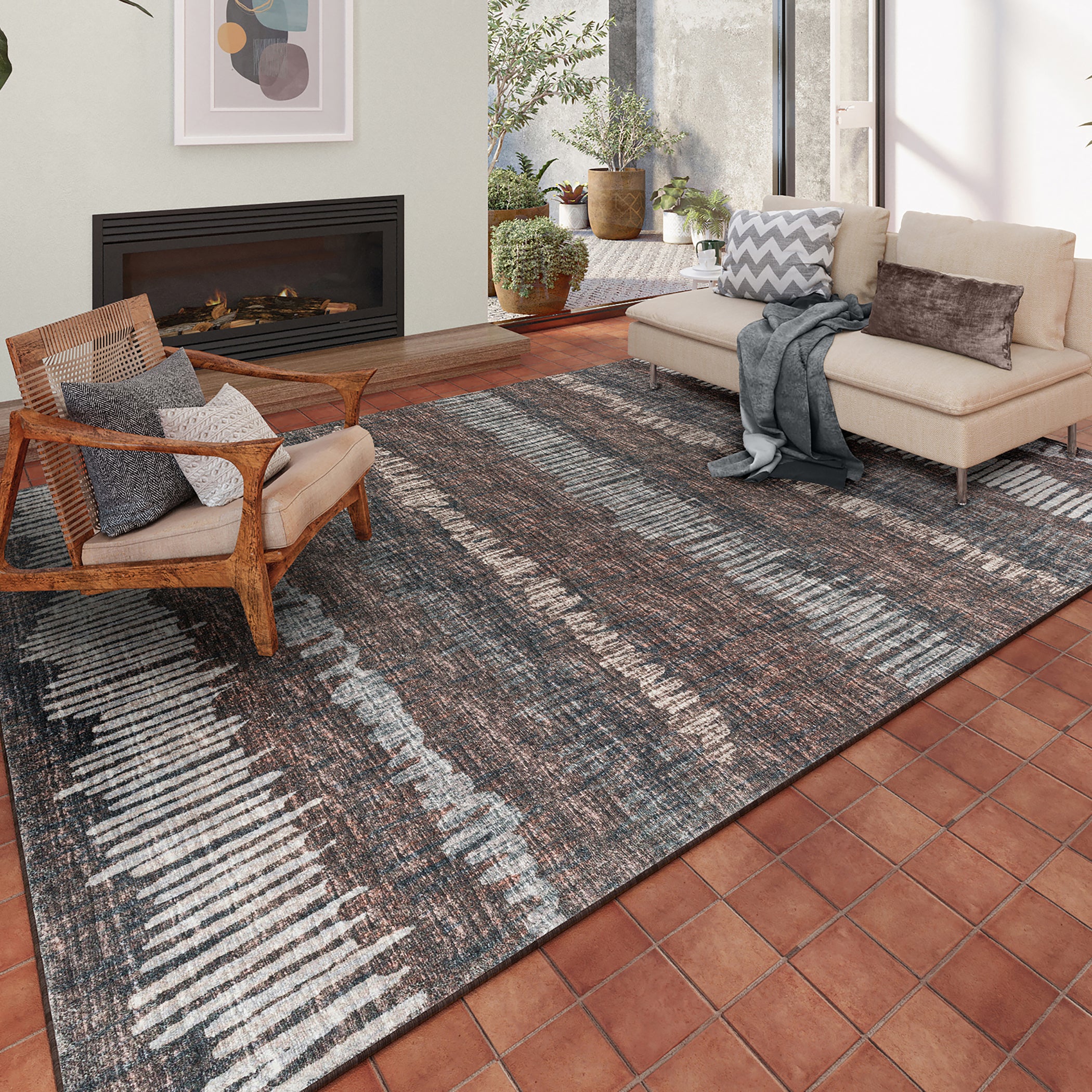 Indoor/Outdoor Transitional WL4 Coffee Brown Rug 3' x 5' #shape_Rectangle