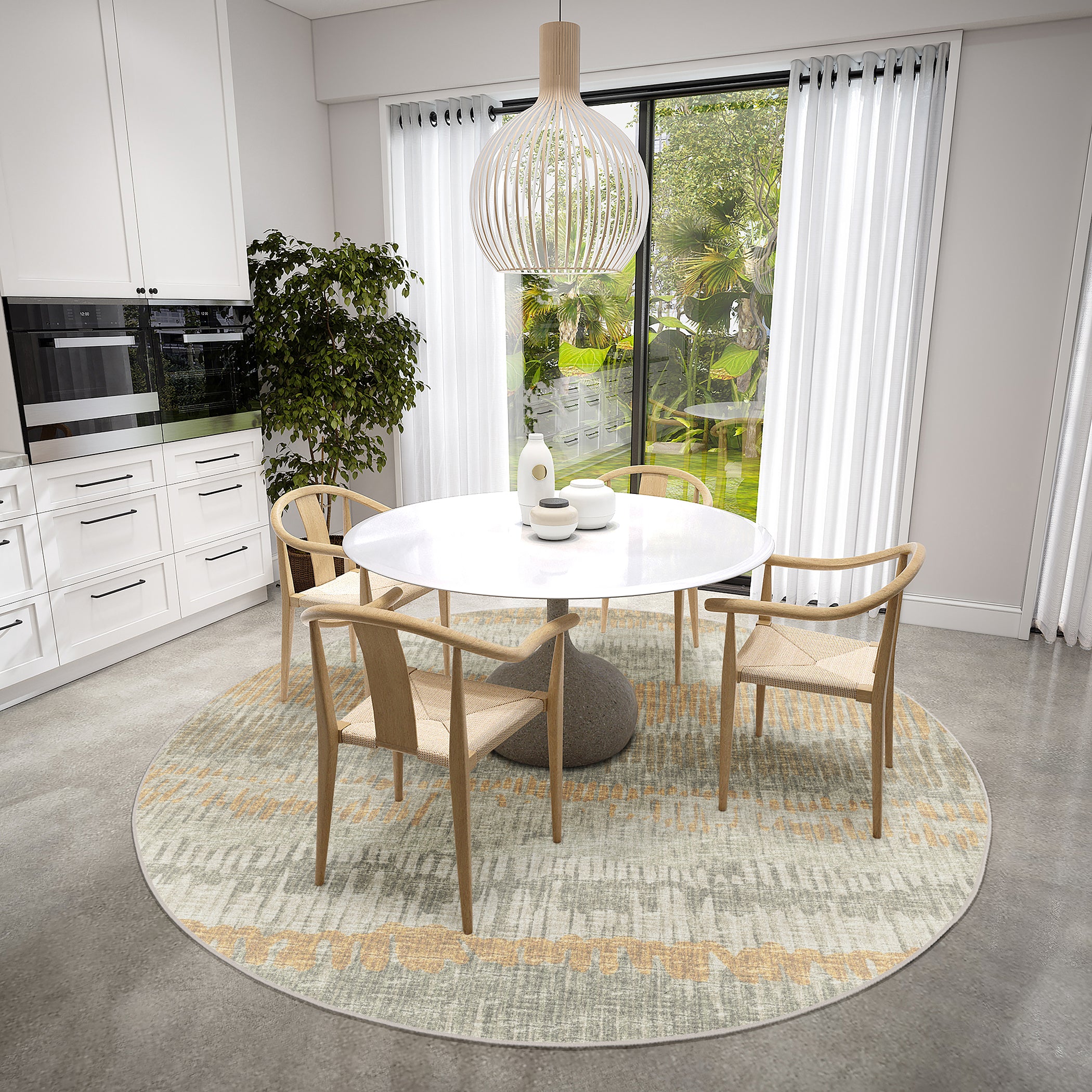 Indoor/Outdoor Transitional WL4 Khaki Brown Rug 4' x 4' #shape_Round