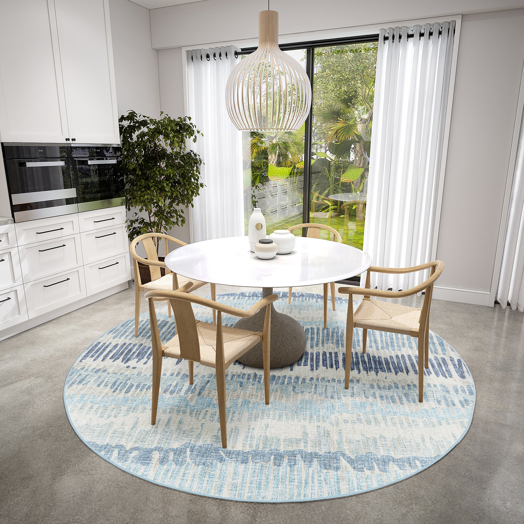Indoor/Outdoor Transitional WL4 Sky Blue Rug 4' x 4' #shape_Round