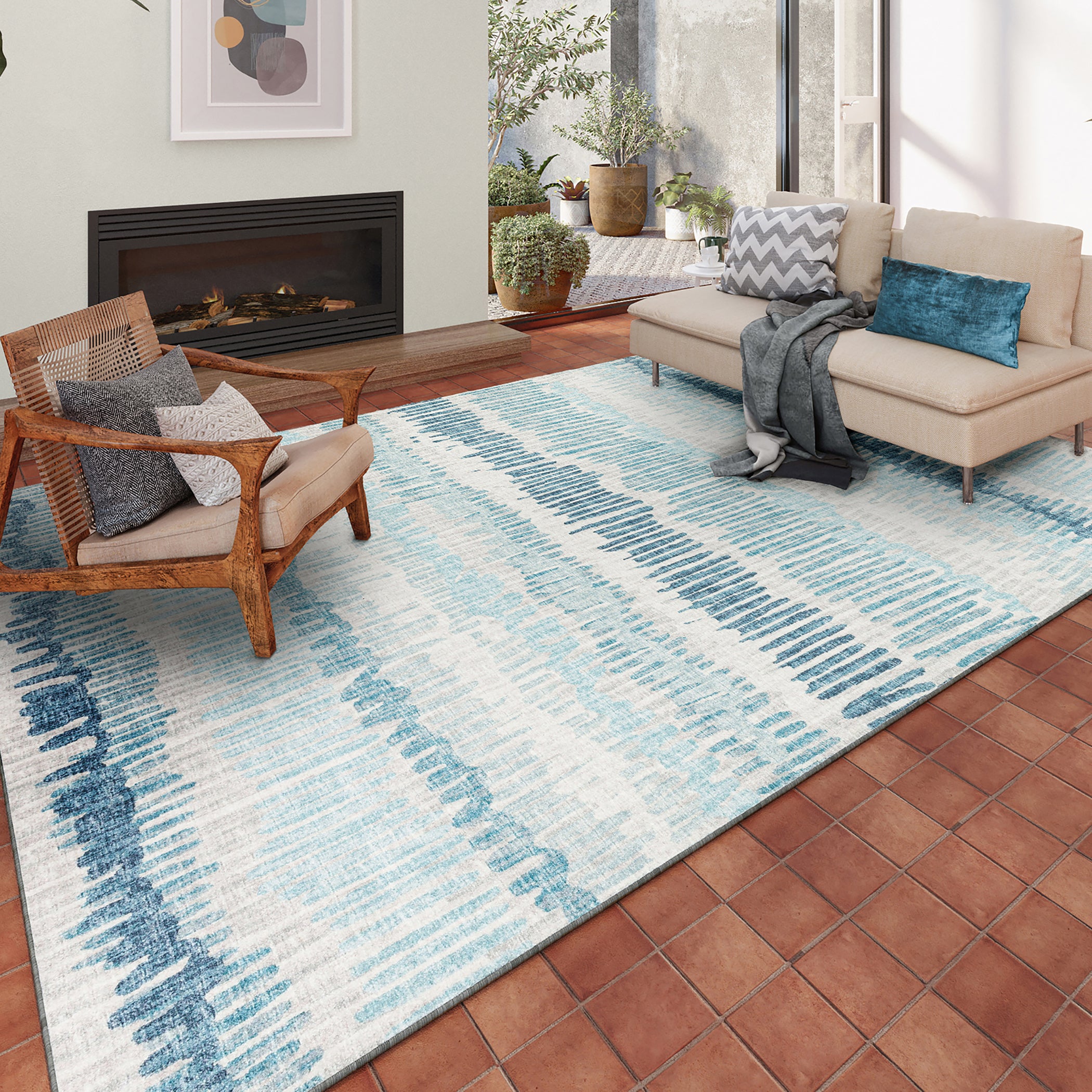 Indoor/Outdoor Transitional WL4 Sky Blue Rug 3' x 5' #shape_Rectangle