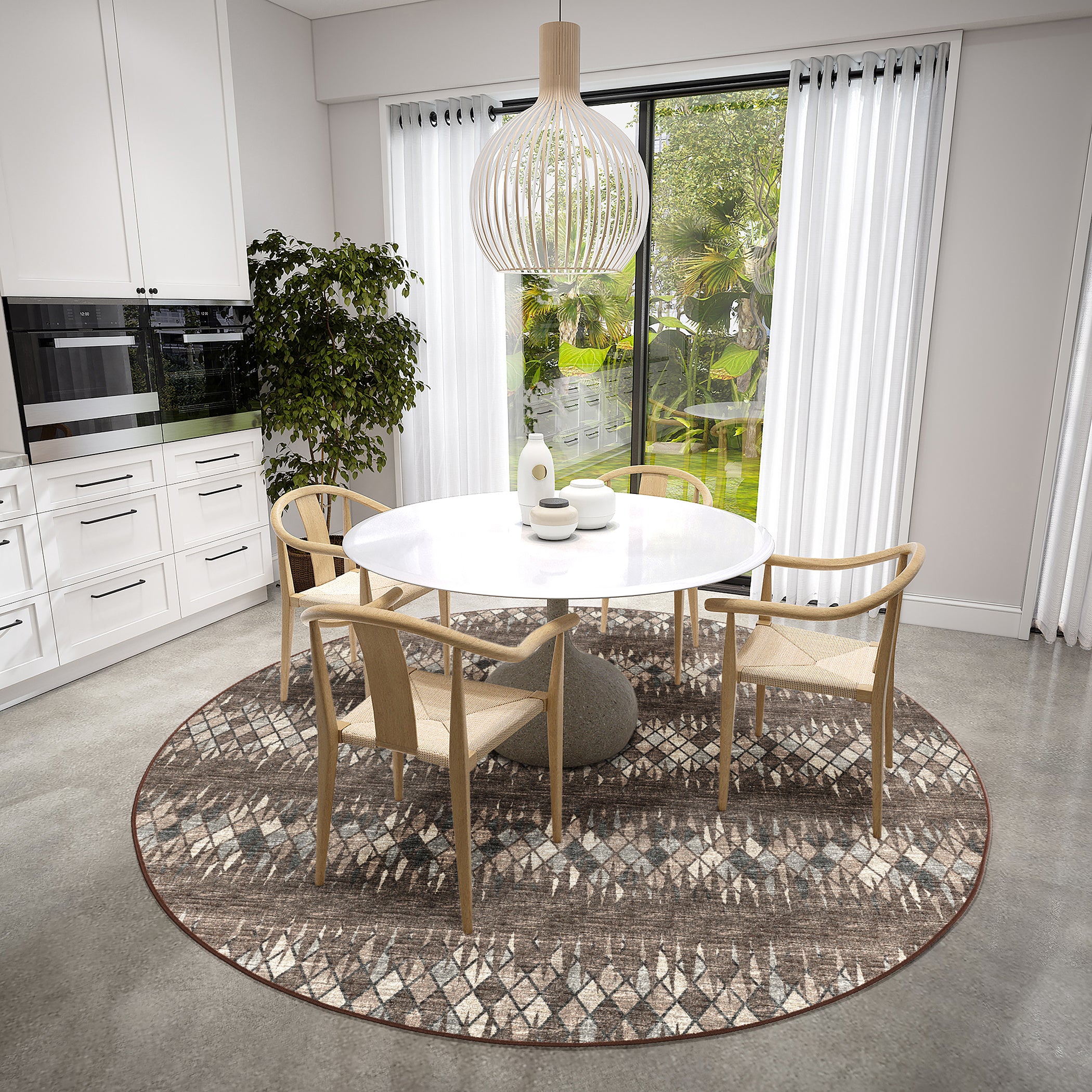Indoor/Outdoor Transitional WL5 Driftwood Brown Rug 4' x 4' #shape_Round
