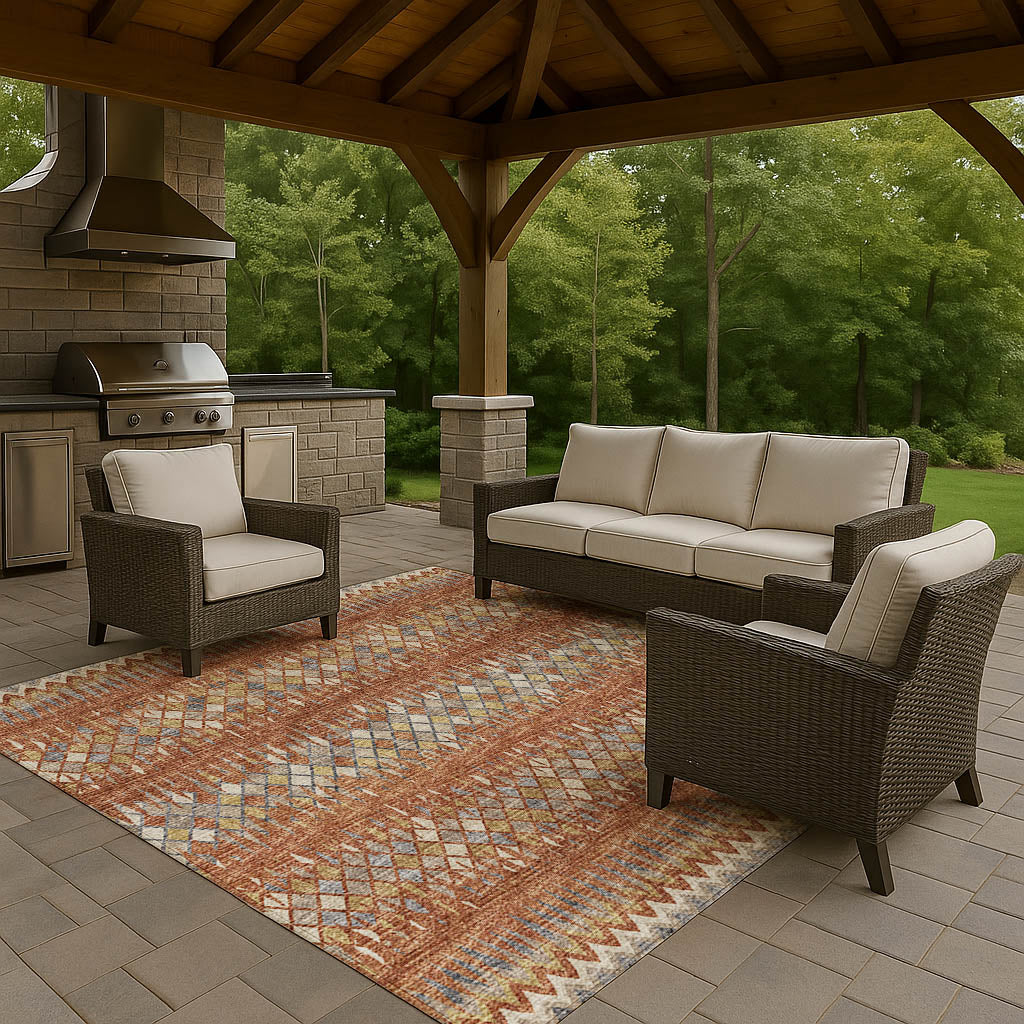 Indoor/Outdoor Transitional WL5 Paprika Orange Rug 3' x 5' #shape_Rectangle