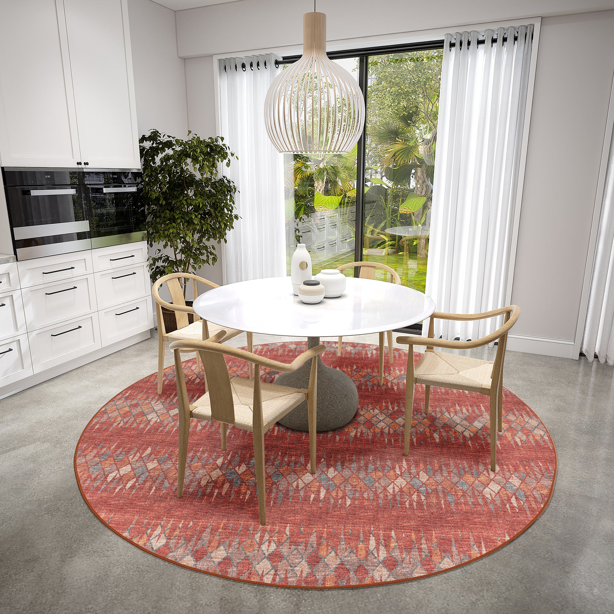 Indoor/Outdoor Transitional WL5 Paprika Orange Rug 4' x 4' #shape_Round