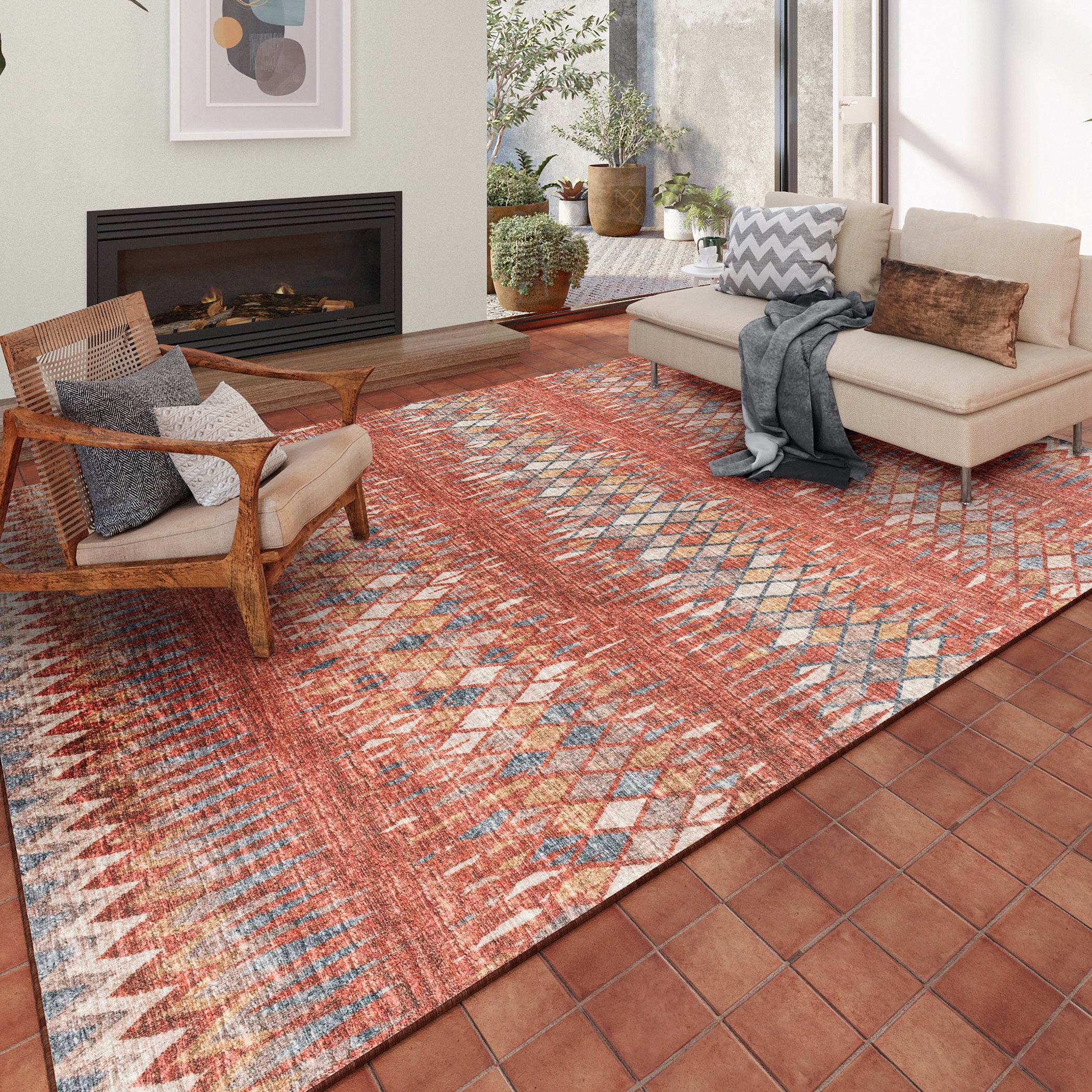 Indoor/Outdoor Transitional WL5 Paprika Orange Rug 3' x 5' #shape_Rectangle