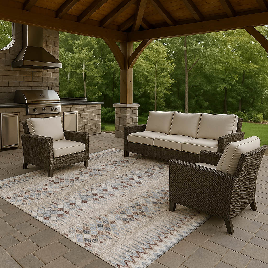Indoor/Outdoor Transitional WL5 Taupe Brown Rug 3' x 5' #shape_Rectangle