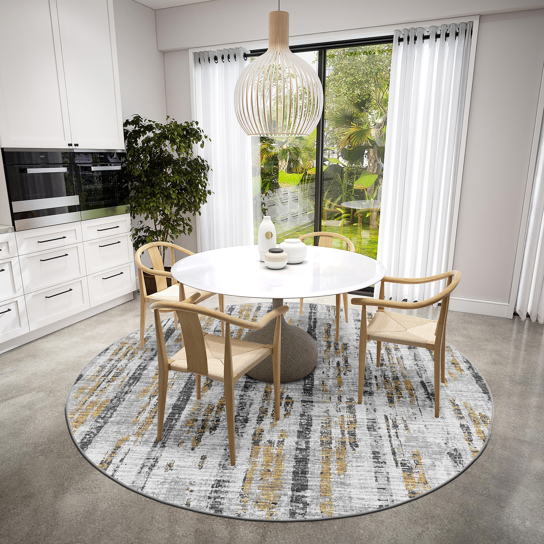 Indoor/Outdoor Transitional WL6 Gray Rug 4' x 4' #shape_Round