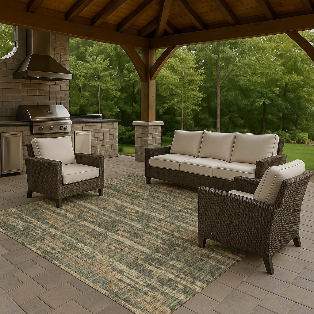 Indoor/Outdoor Transitional WL6 Olive Green Rug 3' x 5' #shape_Rectangle