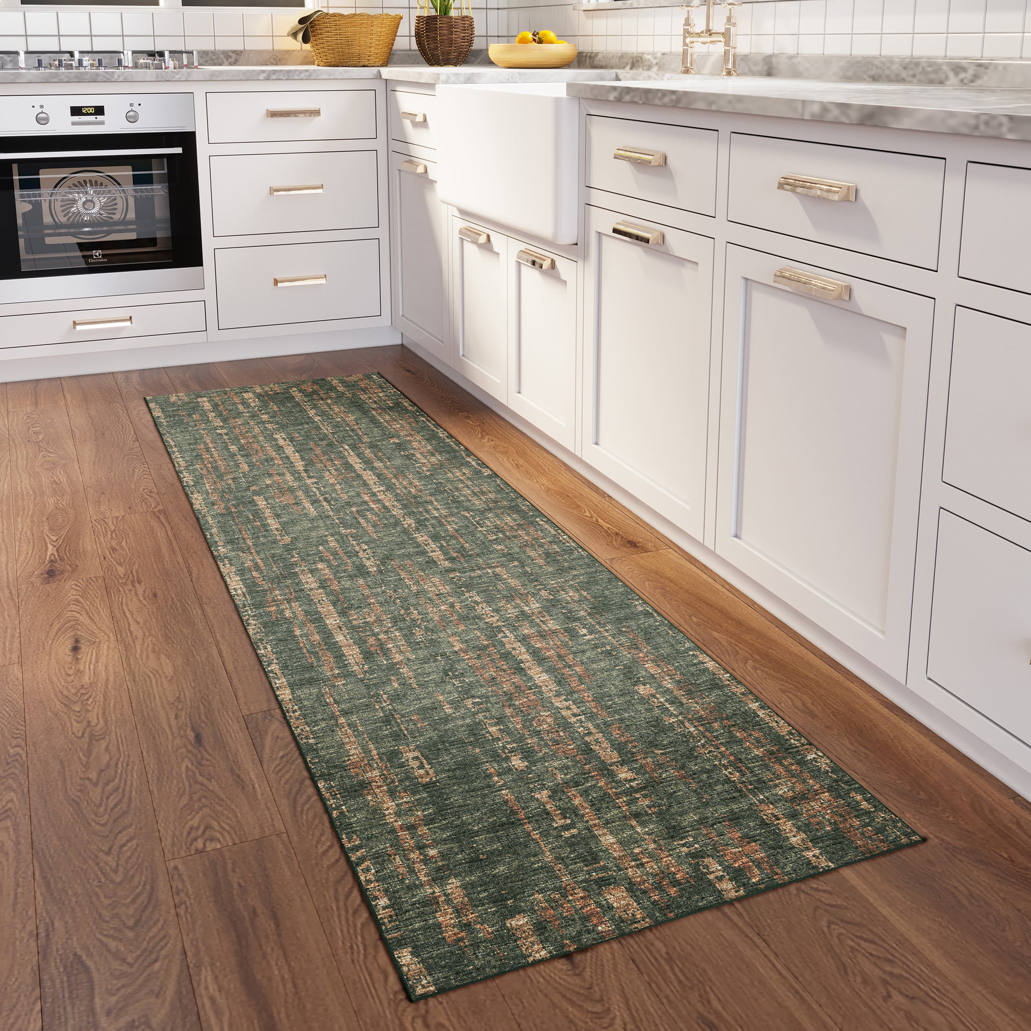 Indoor/Outdoor Transitional WL6 Olive Green Rug 2'6" x 10' #shape_Runner