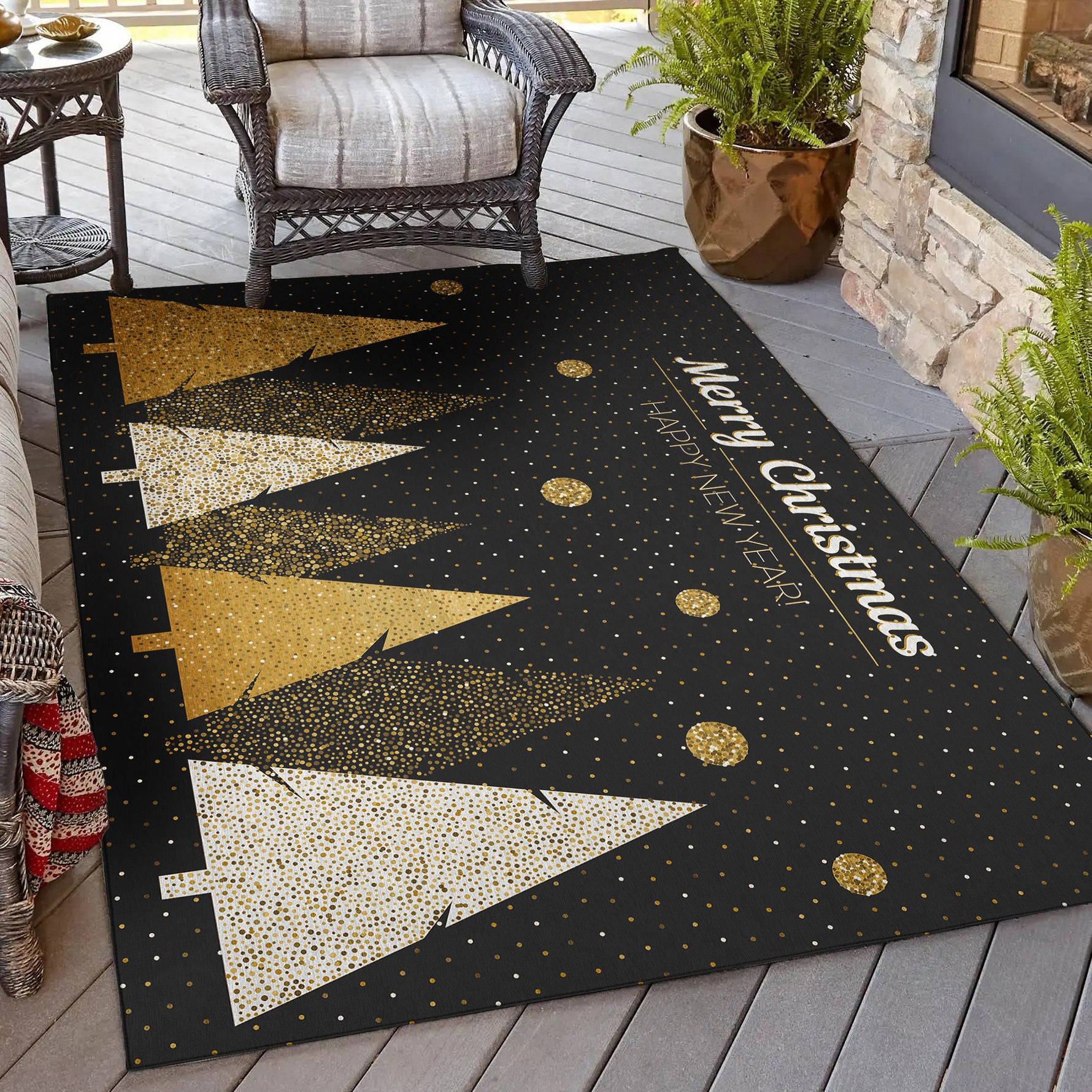 Luxury Machine Washable Indoor/Outdoor Holiday WN11 Black Rug 2'6" x 3'10" #shape_Rectangle