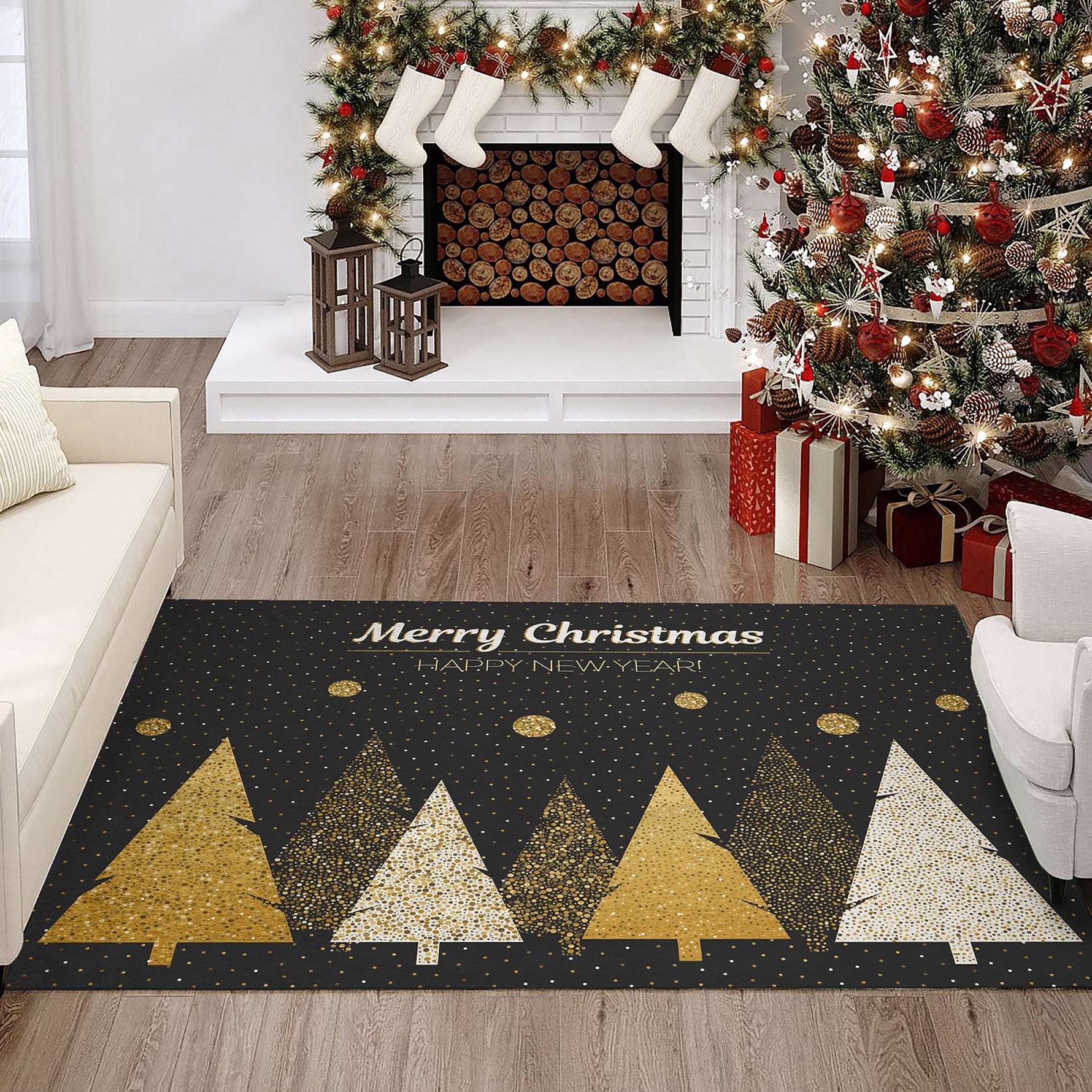 Luxury Machine Washable Indoor/Outdoor Holiday WN11 Black Rug 2'6" x 3'10" #shape_Rectangle