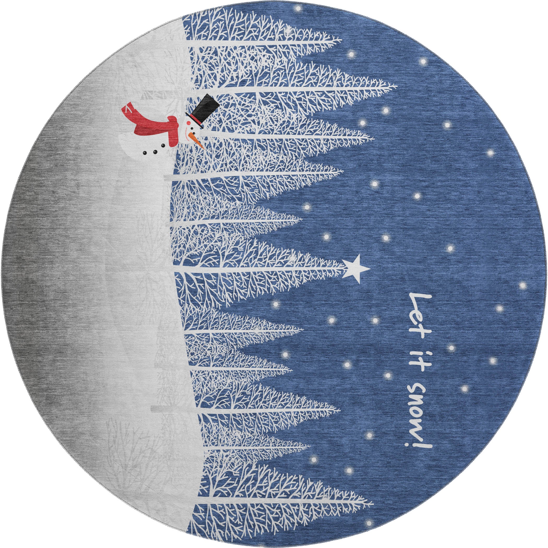 Luxury Machine Washable Indoor/Outdoor Holiday WN12 Navy Blue Rug 8' x 8' #shape_Round