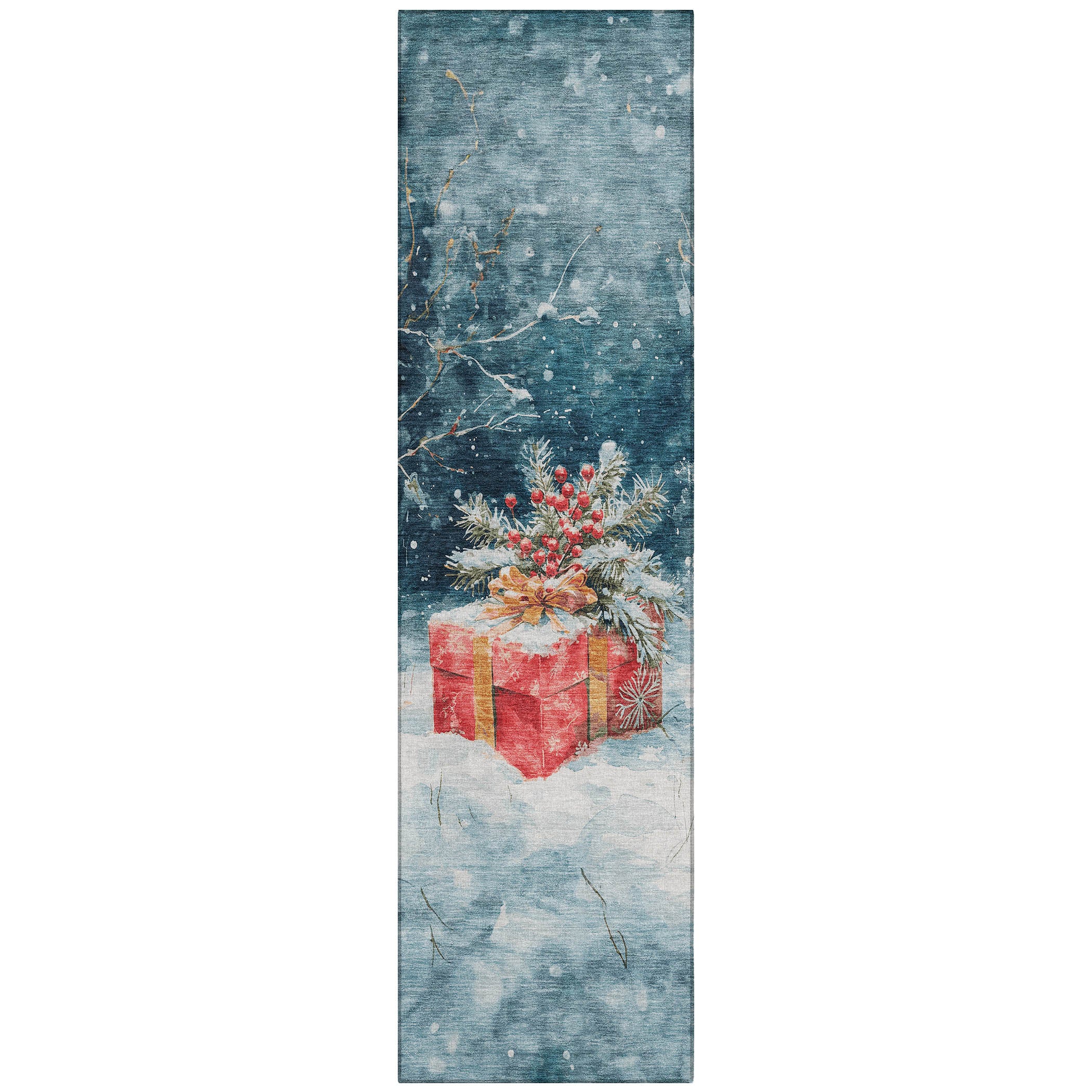 Luxury Machine Washable Indoor/Outdoor Holiday WN13 Blue Rug 2'3" x 7'6" #shape_Runner