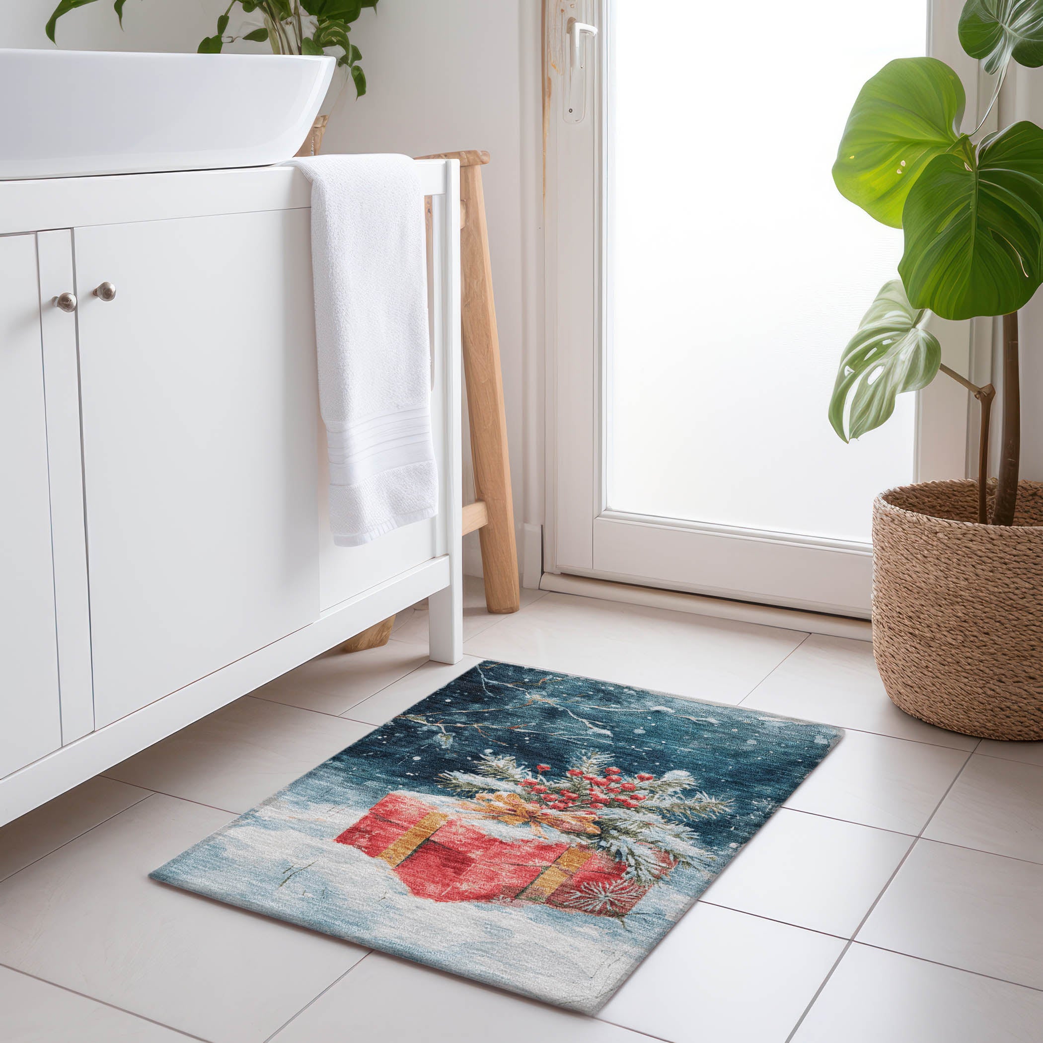 Luxury Machine Washable Indoor/Outdoor Holiday WN13 Blue Rug 1'8" x 2'6" #shape_Rectangle