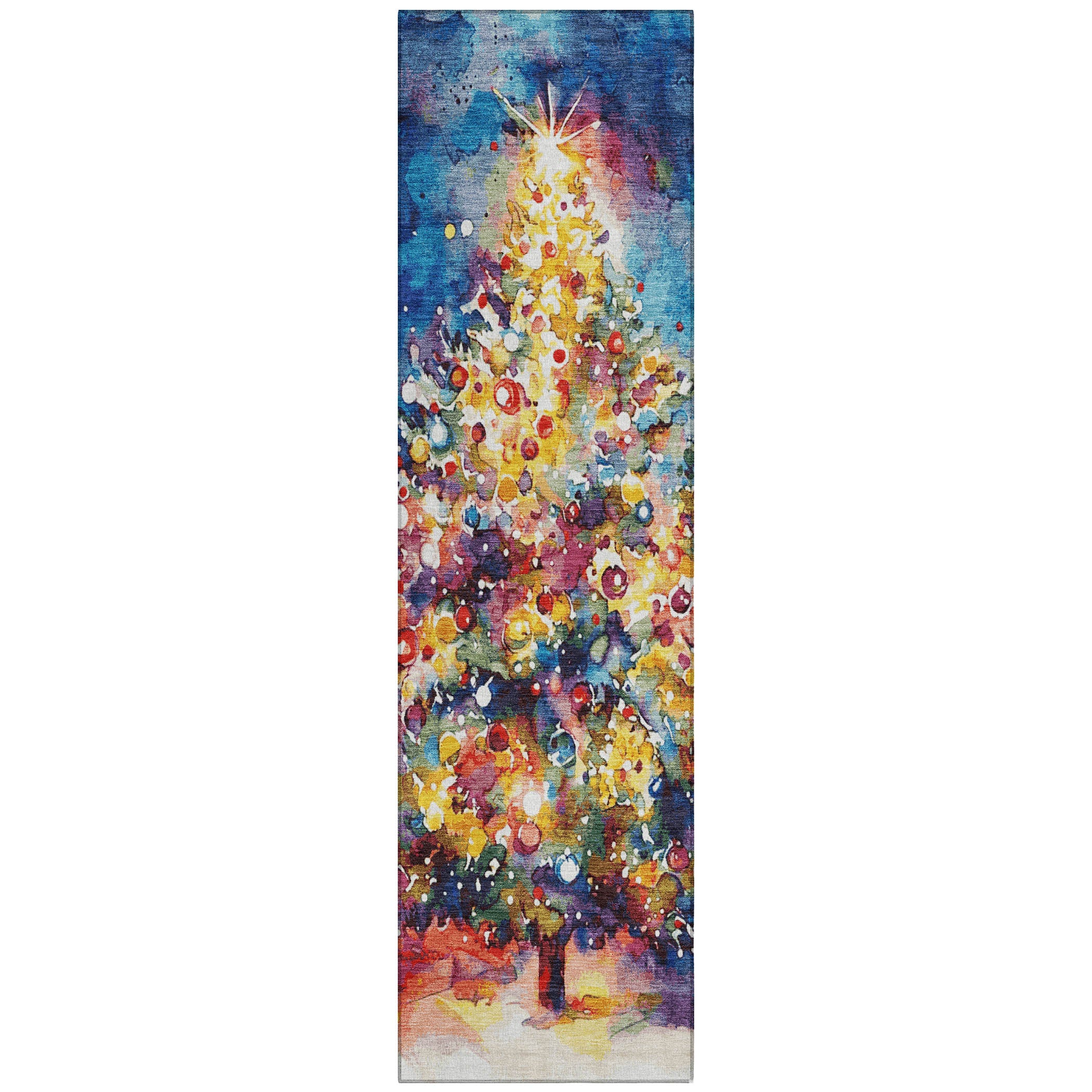 Luxury Machine Washable Indoor/Outdoor Holiday WN14 Navy Blue Rug 2'3" x 7'6" #shape_Runner