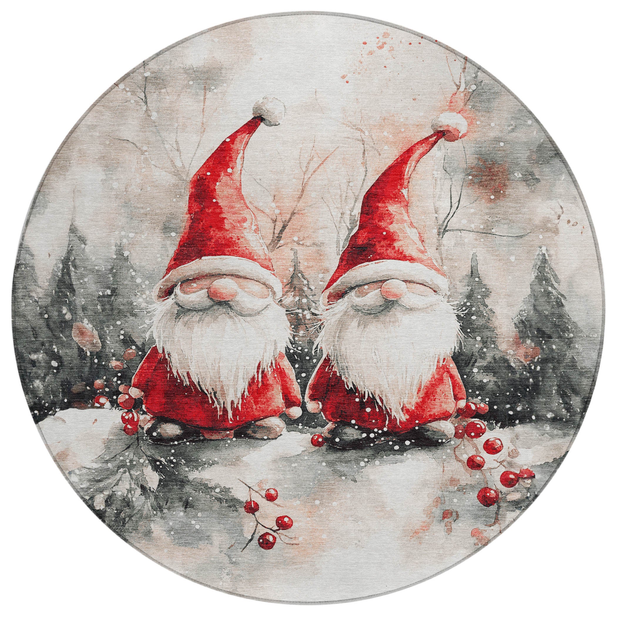 Luxury Machine Washable Indoor/Outdoor Holiday WN16 Ivory Rug 8' x 8' #shape_Round