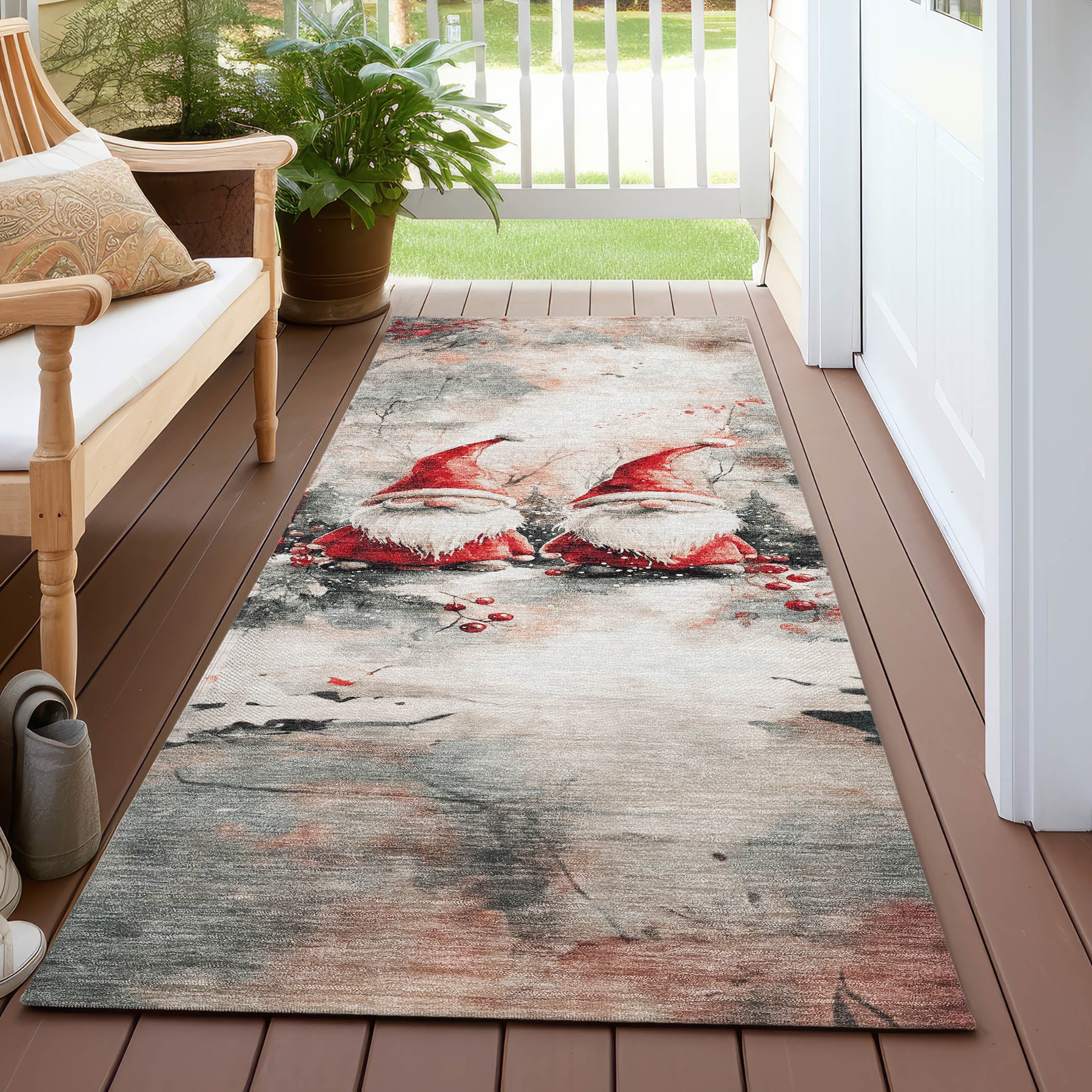 Luxury Machine Washable Indoor/Outdoor Holiday WN16 Ivory Rug 2'3" x 7'6" #shape_Runner
