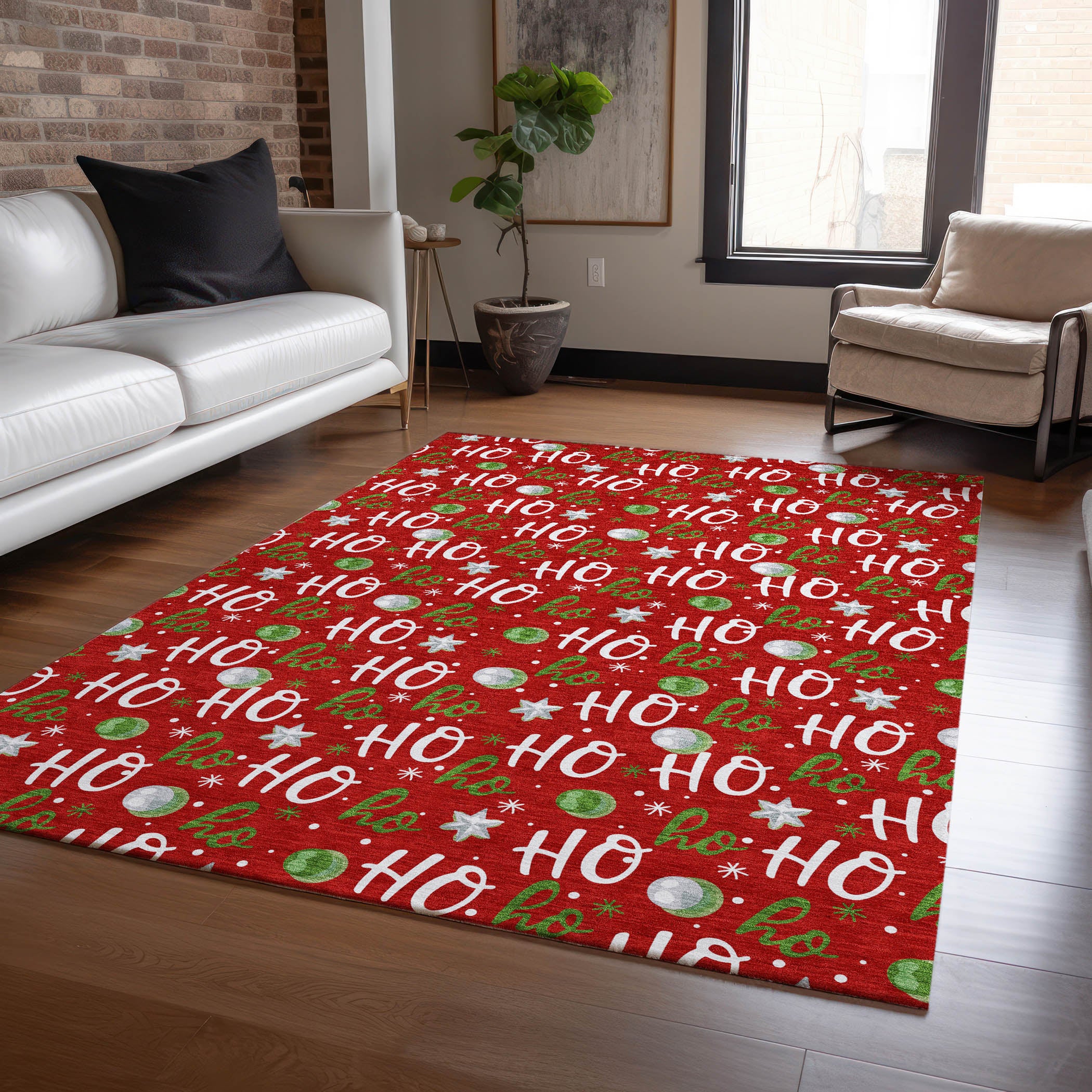Luxury Machine Washable Indoor/Outdoor Holiday WN18 Red Rug 2'6" x 3'10" #shape_Rectangle