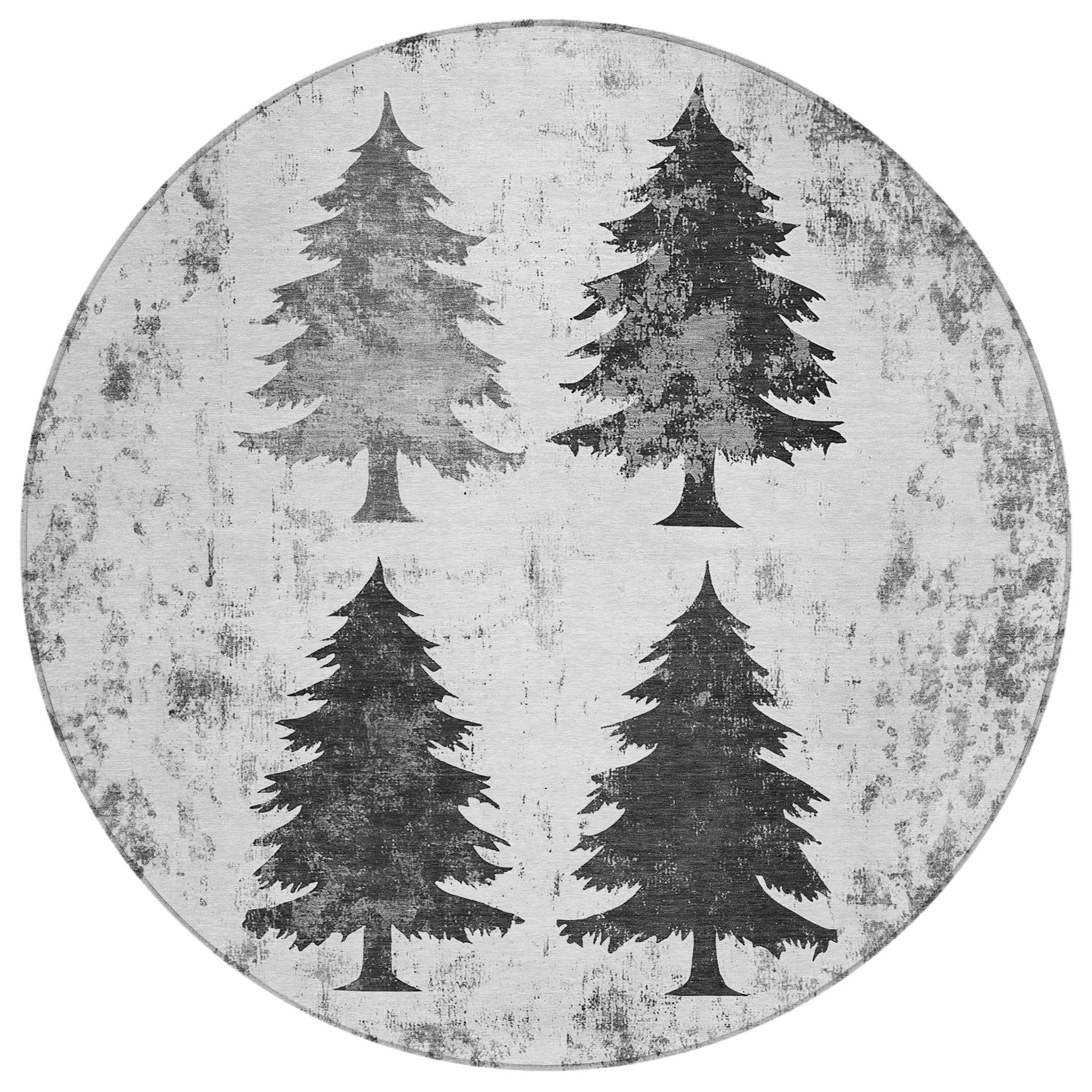 Luxury Machine Washable Indoor/Outdoor Holiday WN19 Gray Rug 8' x 8' #shape_Round