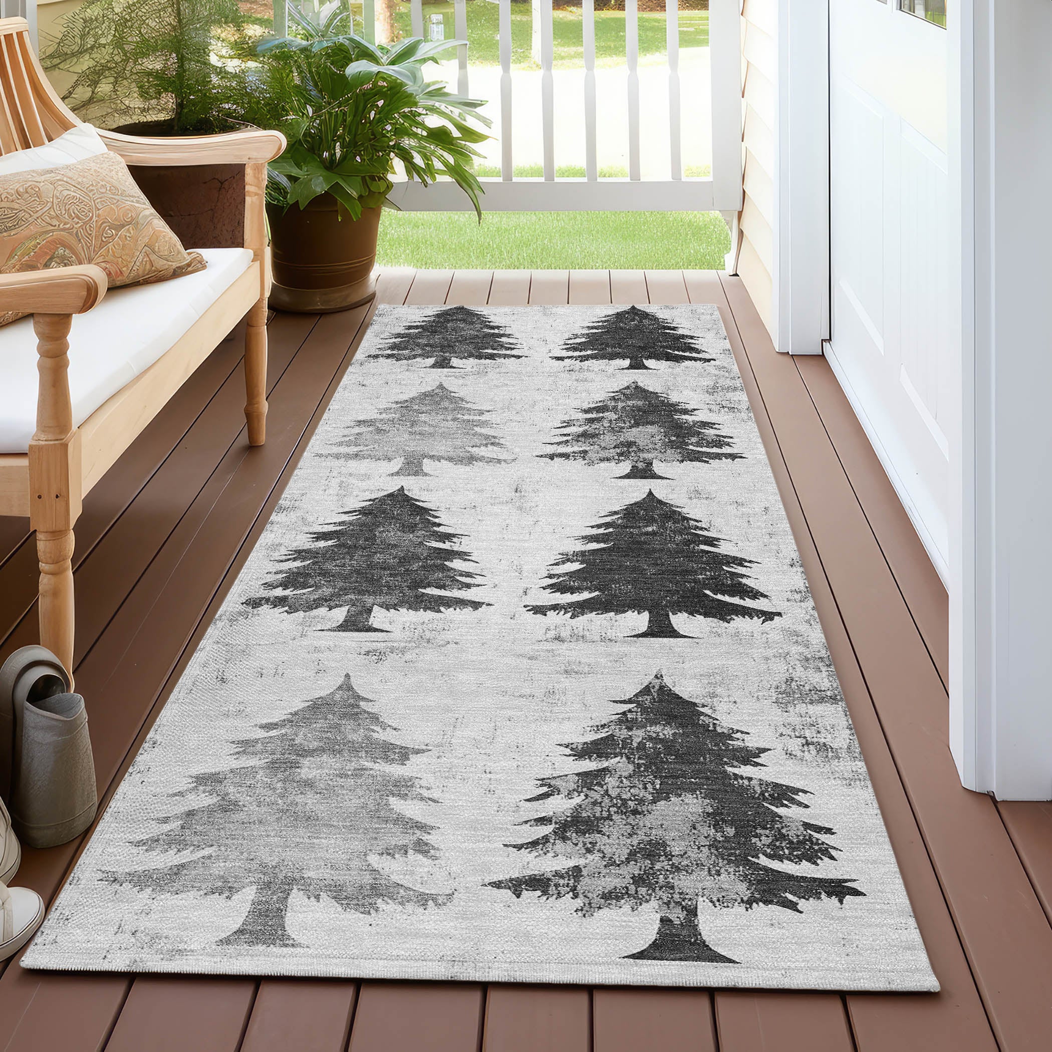 Luxury Machine Washable Indoor/Outdoor Holiday WN19 Gray Rug 2'3" x 7'6" #shape_Runner