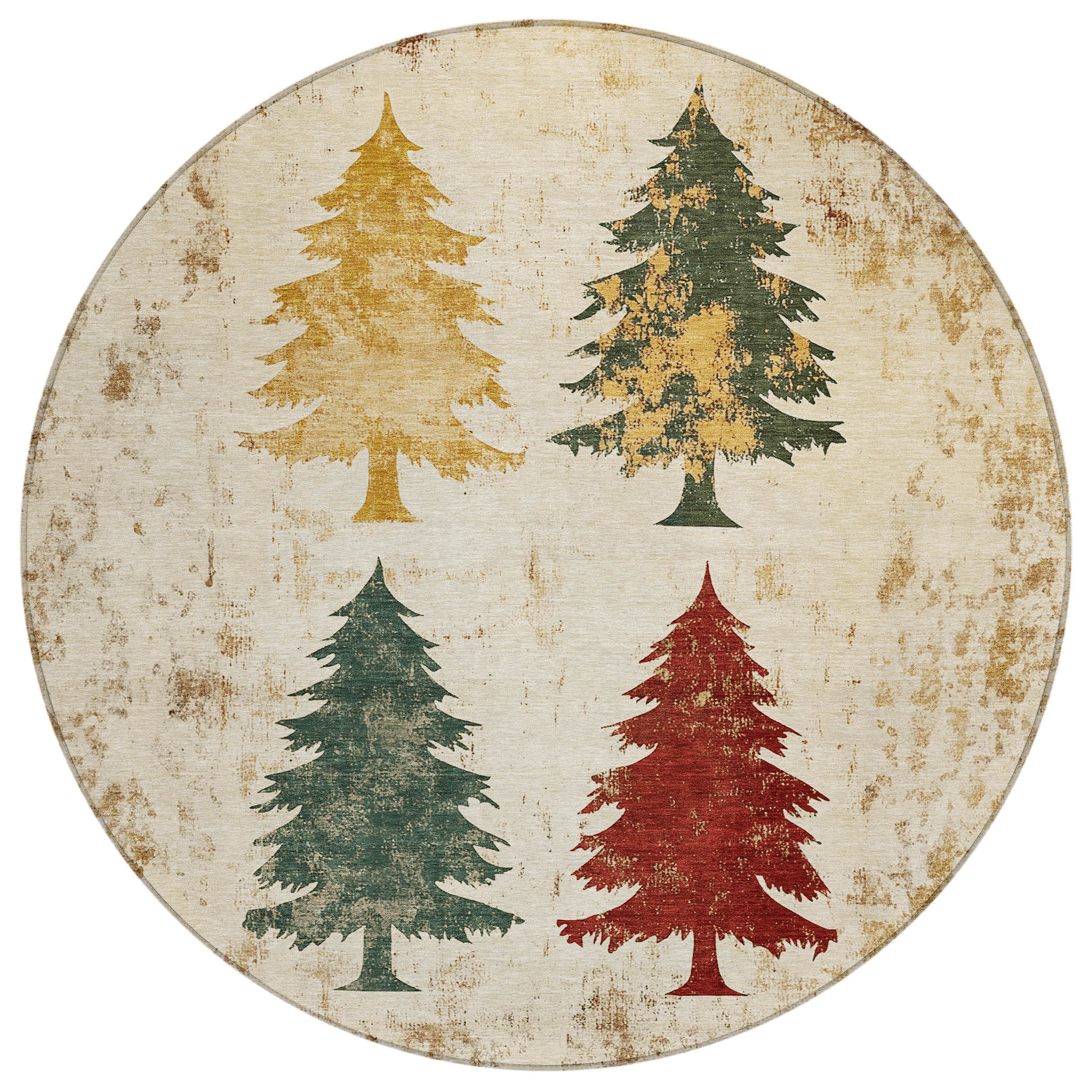 Luxury Machine Washable Indoor/Outdoor Holiday WN19 Ivory Rug 8' x 8' #shape_Round