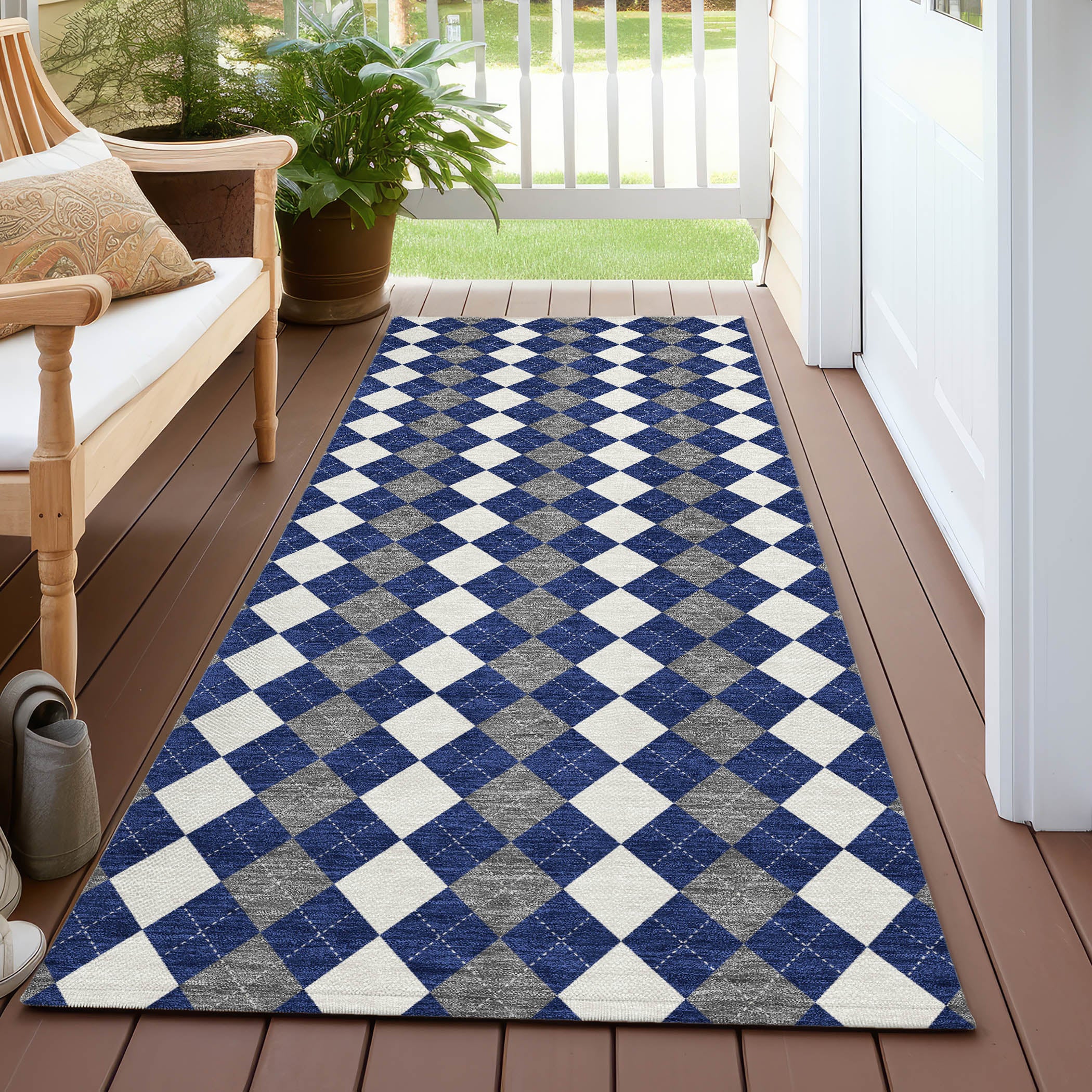 Luxury Machine Washable Indoor/Outdoor Holiday WN20 Navy Blue Rug 2'3" x 7'6" #shape_Runner
