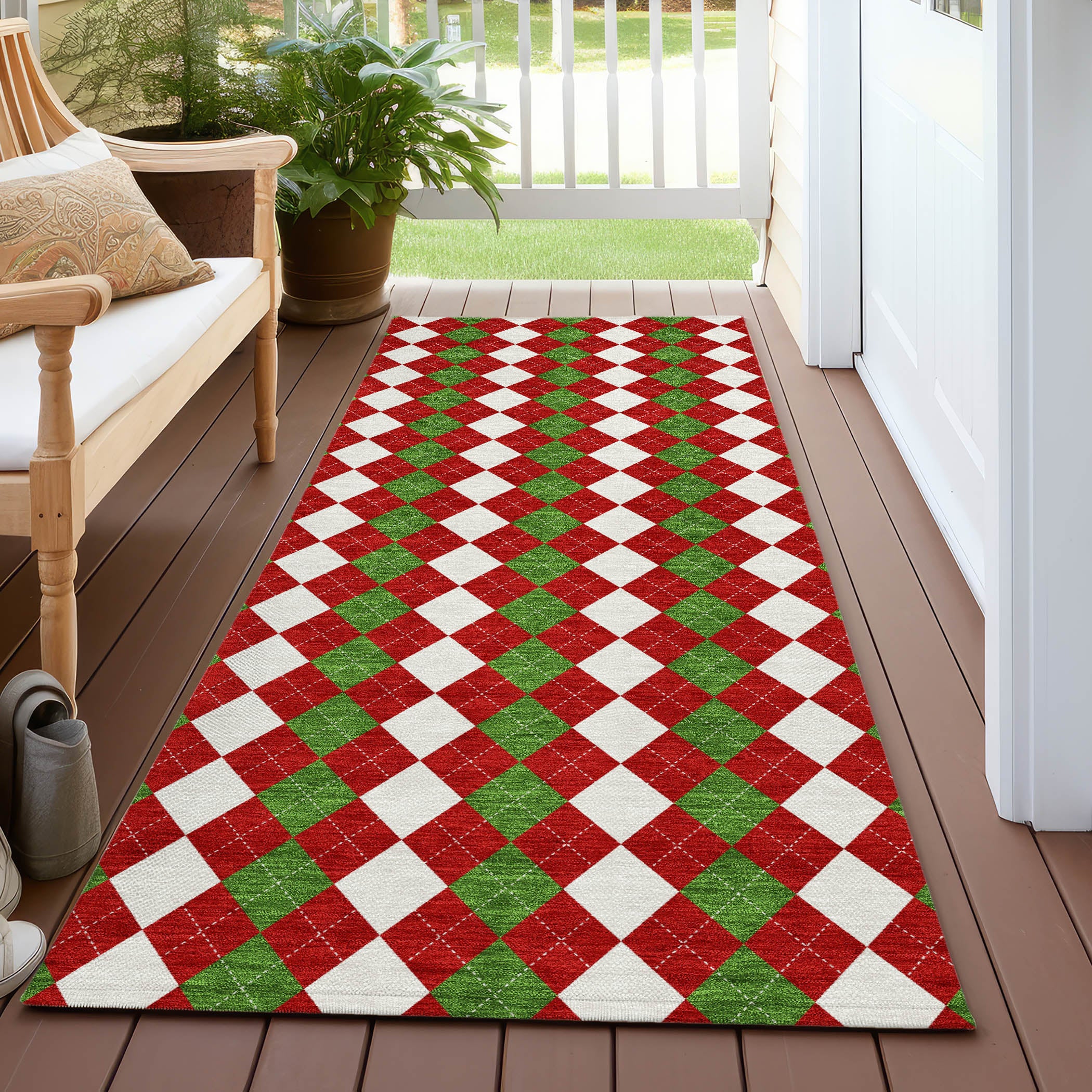 Luxury Machine Washable Indoor/Outdoor Holiday WN20 Red Rug 2'3" x 7'6" #shape_Runner