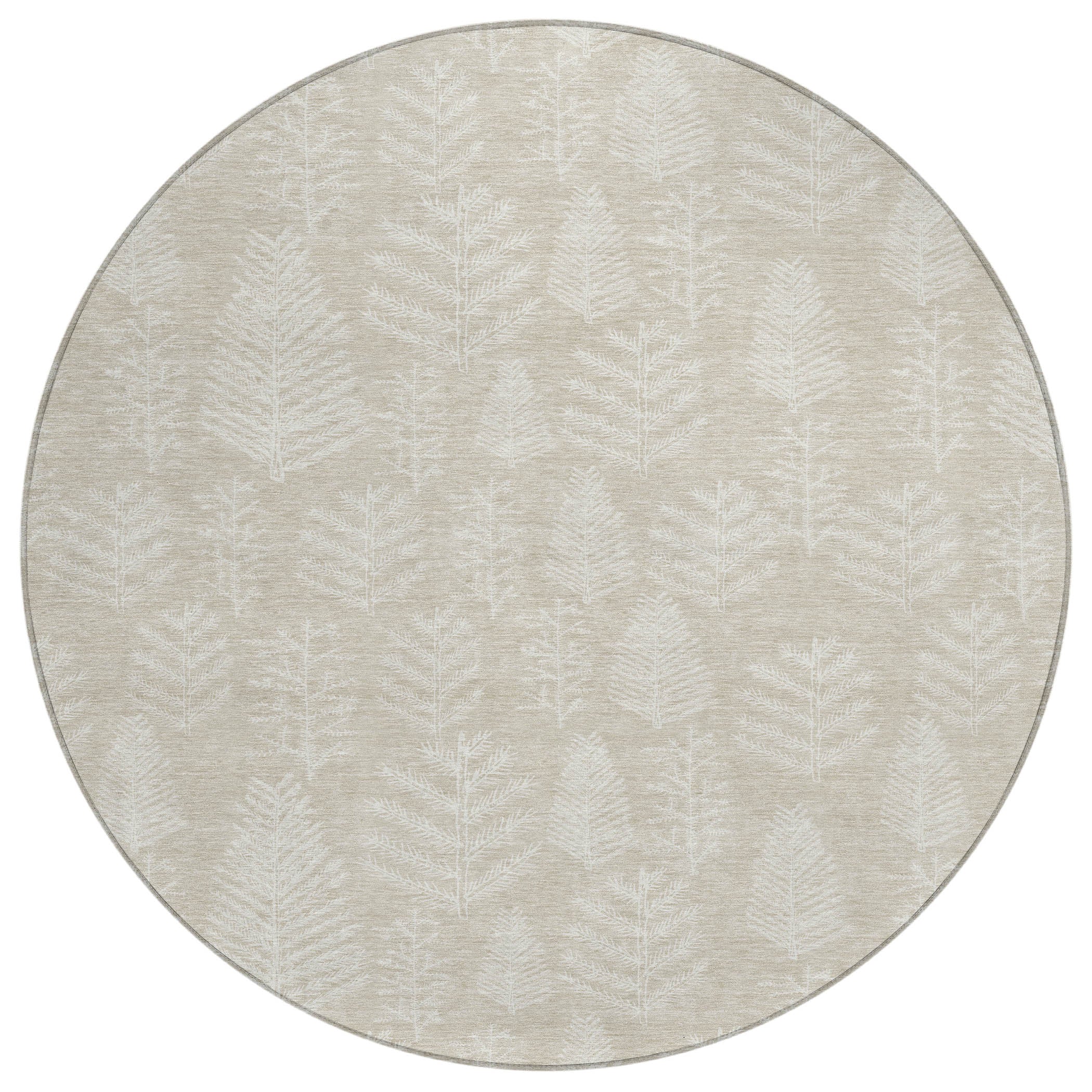 Luxury Machine Washable Indoor/Outdoor Holiday WN21 Beige Ivory Rug 8' x 8' #shape_Round