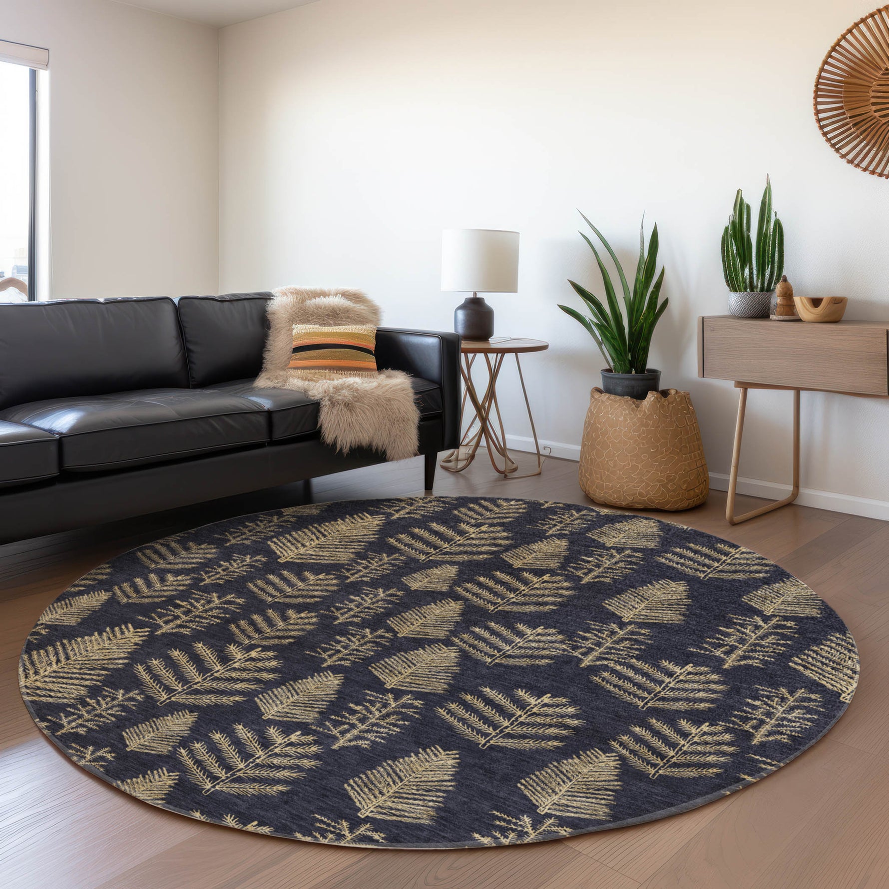 Luxury Machine Washable Indoor/Outdoor Holiday WN21 Black Rug 8' x 8' #shape_Round