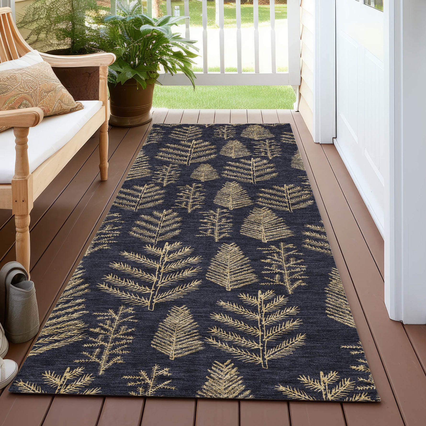 Luxury Machine Washable Indoor/Outdoor Holiday WN21 Black Rug 2'3" x 7'6" #shape_Runner