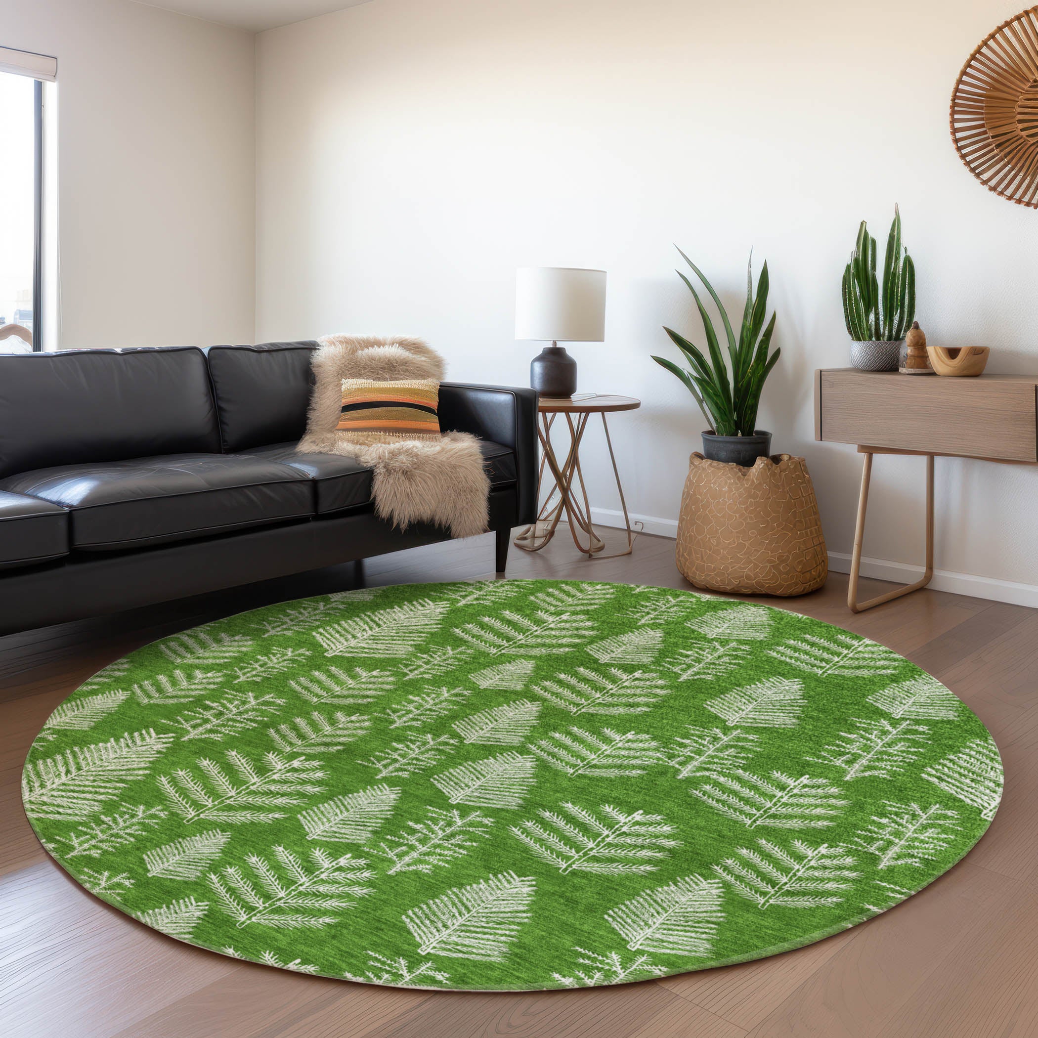 Luxury Machine Washable Indoor/Outdoor Holiday WN21 Green Rug 8' x 8' #shape_Round