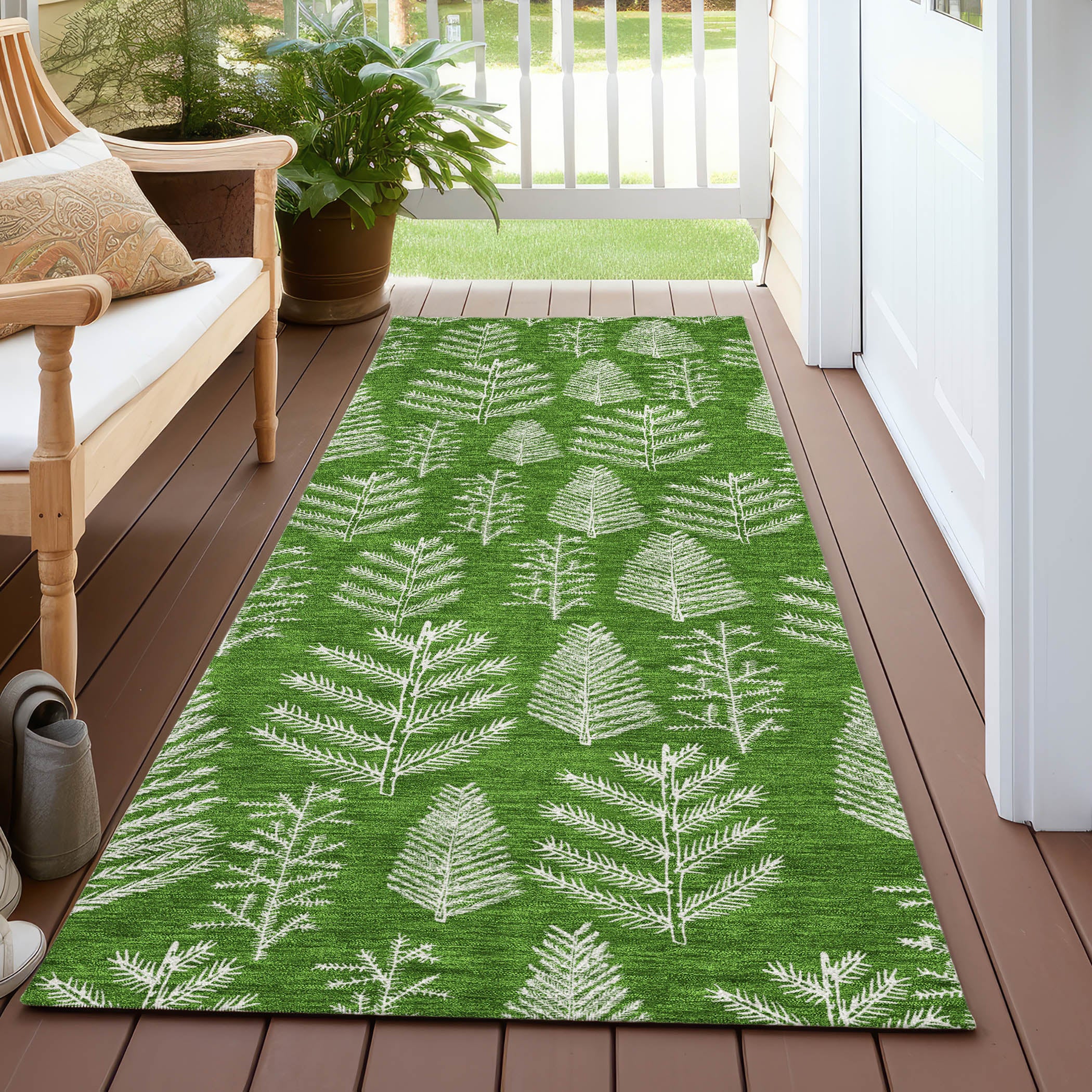 Luxury Machine Washable Indoor/Outdoor Holiday WN21 Green Rug 2'3" x 7'6" #shape_Runner