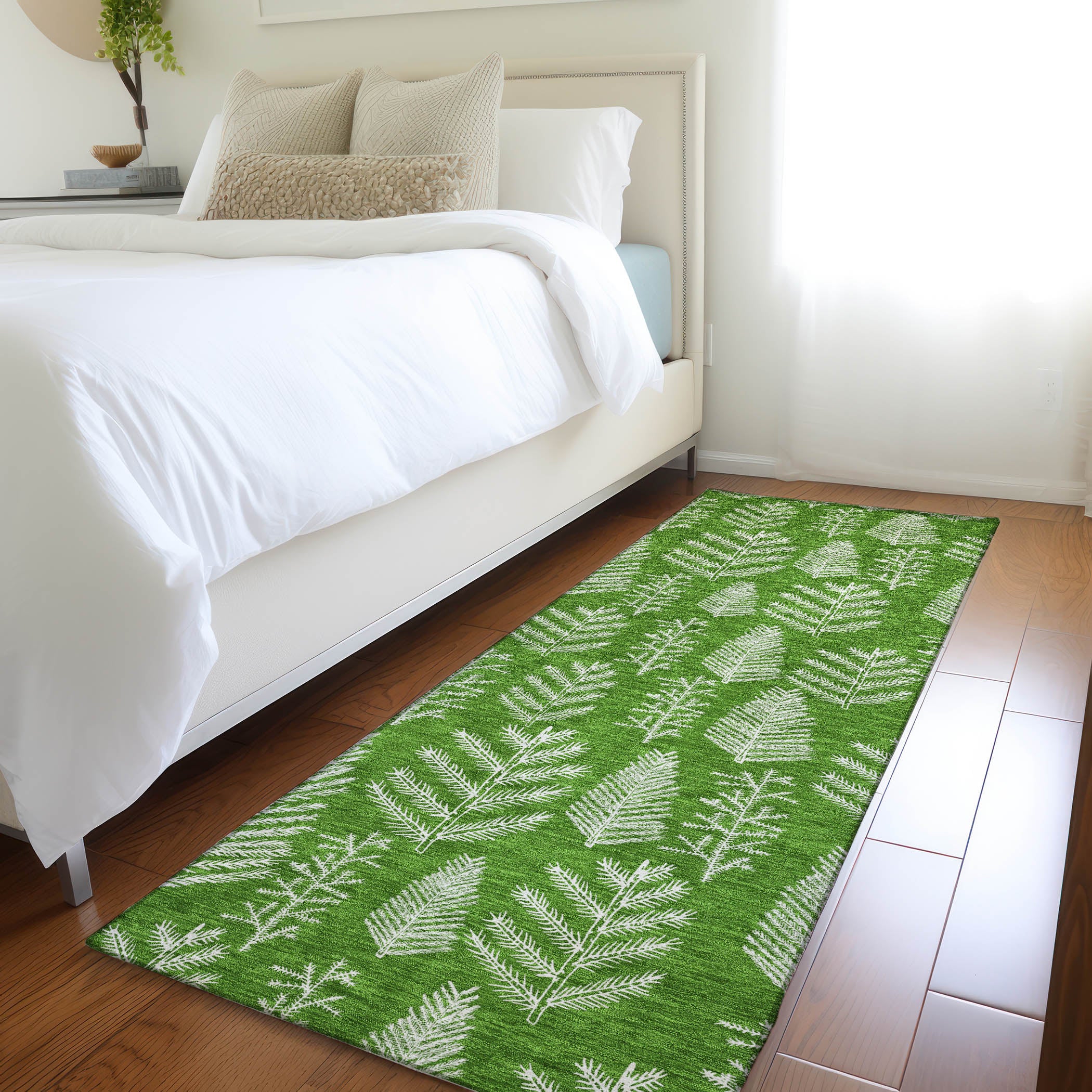 Luxury Machine Washable Indoor/Outdoor Holiday WN21 Green Rug 2'3" x 7'6" #shape_Runner