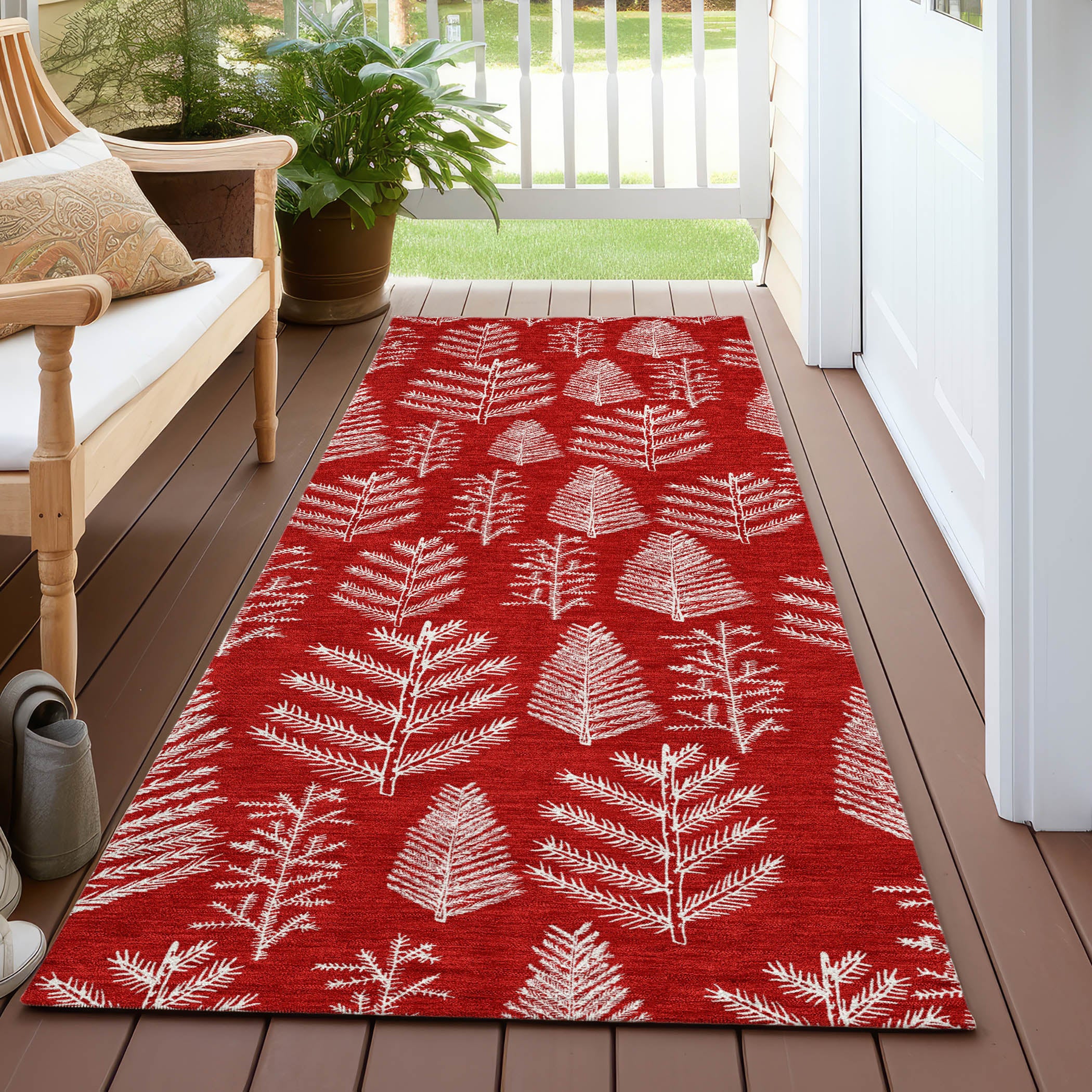 Luxury Machine Washable Indoor/Outdoor Holiday WN21 Red Rug 2'3" x 7'6" #shape_Runner