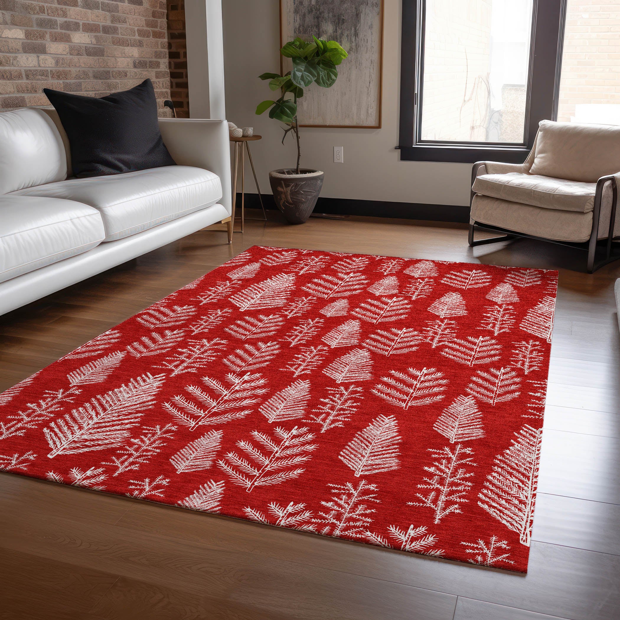 Luxury Machine Washable Indoor/Outdoor Holiday WN21 Red Rug 2'6" x 3'10" #shape_Rectangle