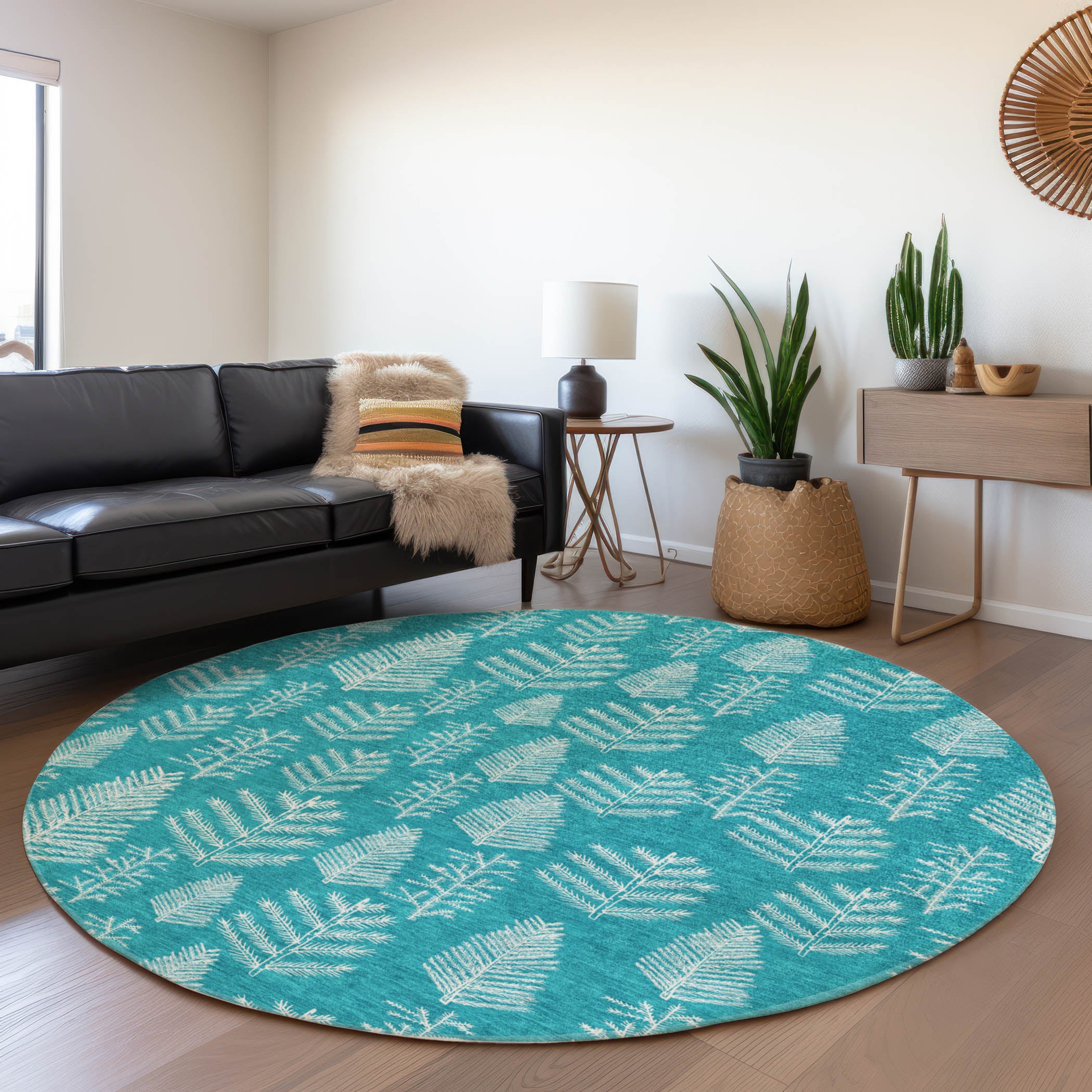 Luxury Machine Washable Indoor/Outdoor Holiday WN21 Teal Rug 8' x 8' #shape_Round