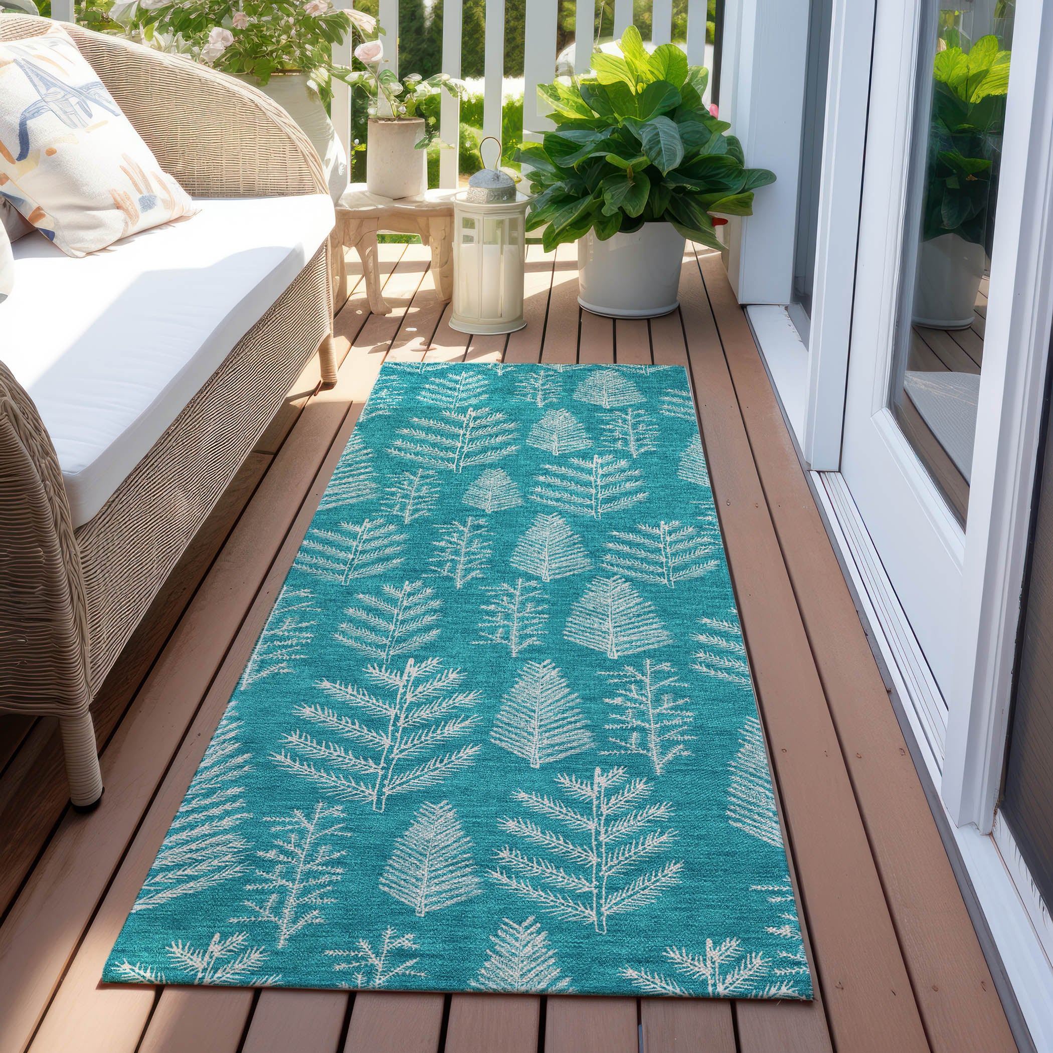 Luxury Machine Washable Indoor/Outdoor Holiday WN21 Teal Rug 2'3" x 7'6" #shape_Runner