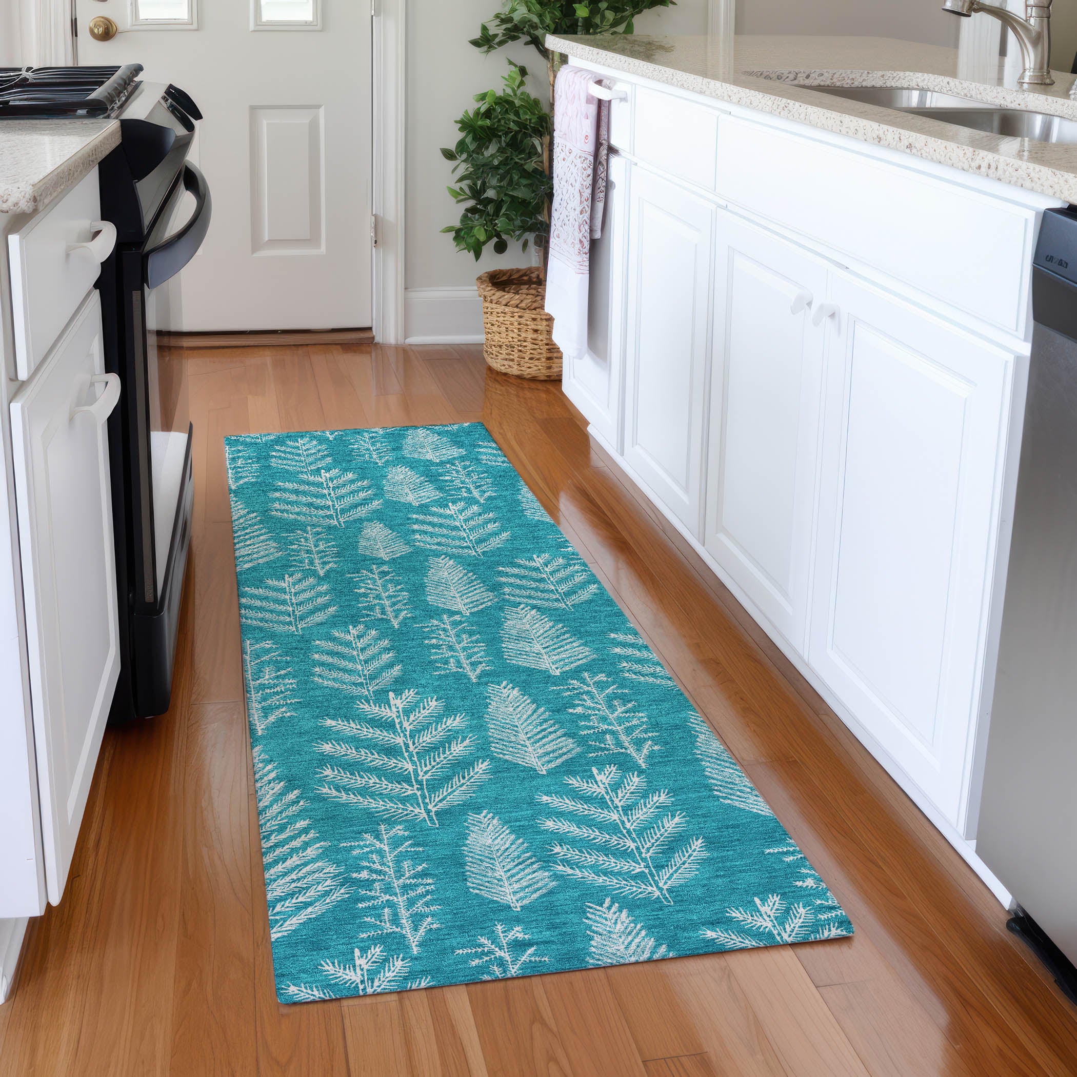 Luxury Machine Washable Indoor/Outdoor Holiday WN21 Teal Rug 2'3" x 7'6" #shape_Runner