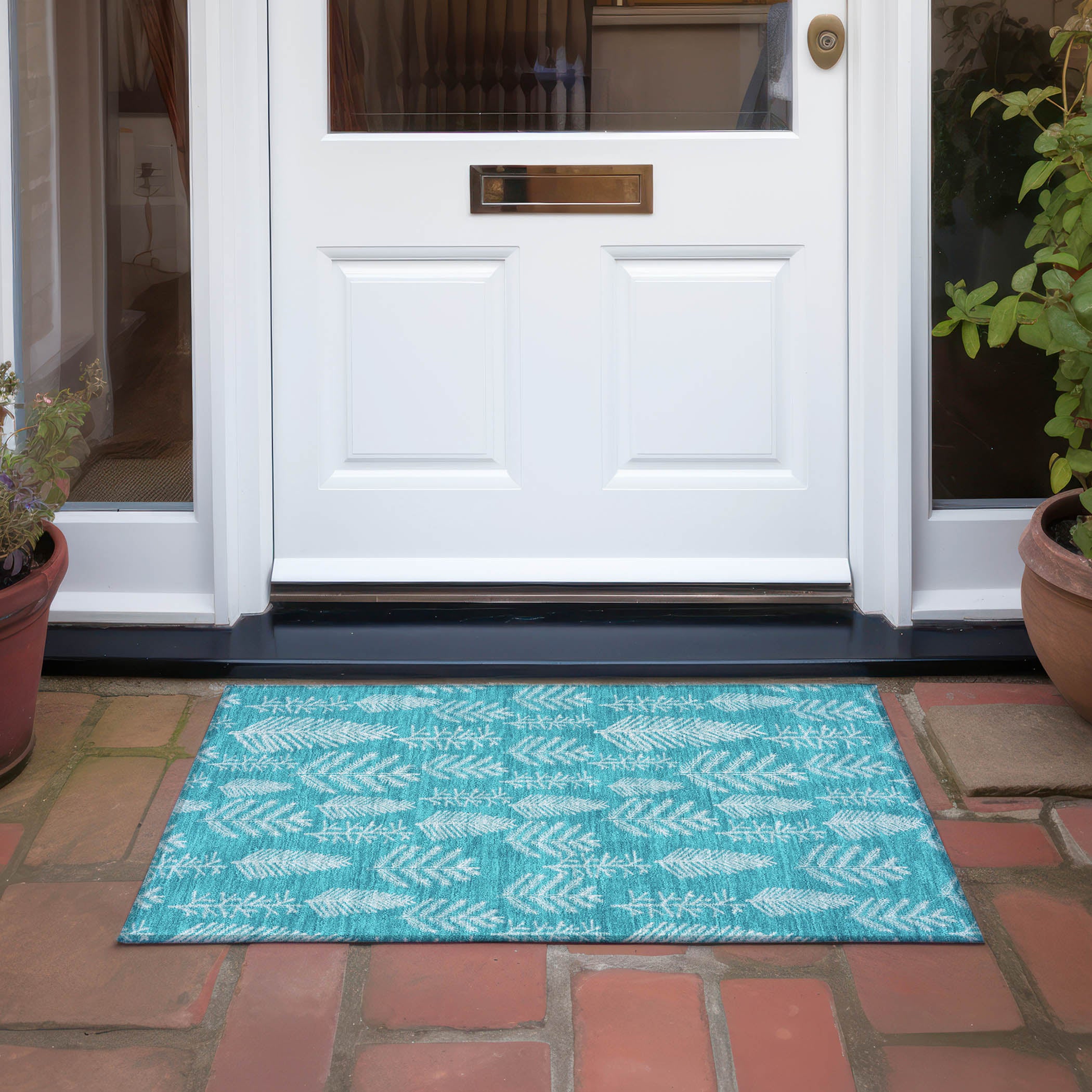 Luxury Machine Washable Indoor/Outdoor Holiday WN21 Teal Rug 1'8" x 2'6" #shape_Rectangle